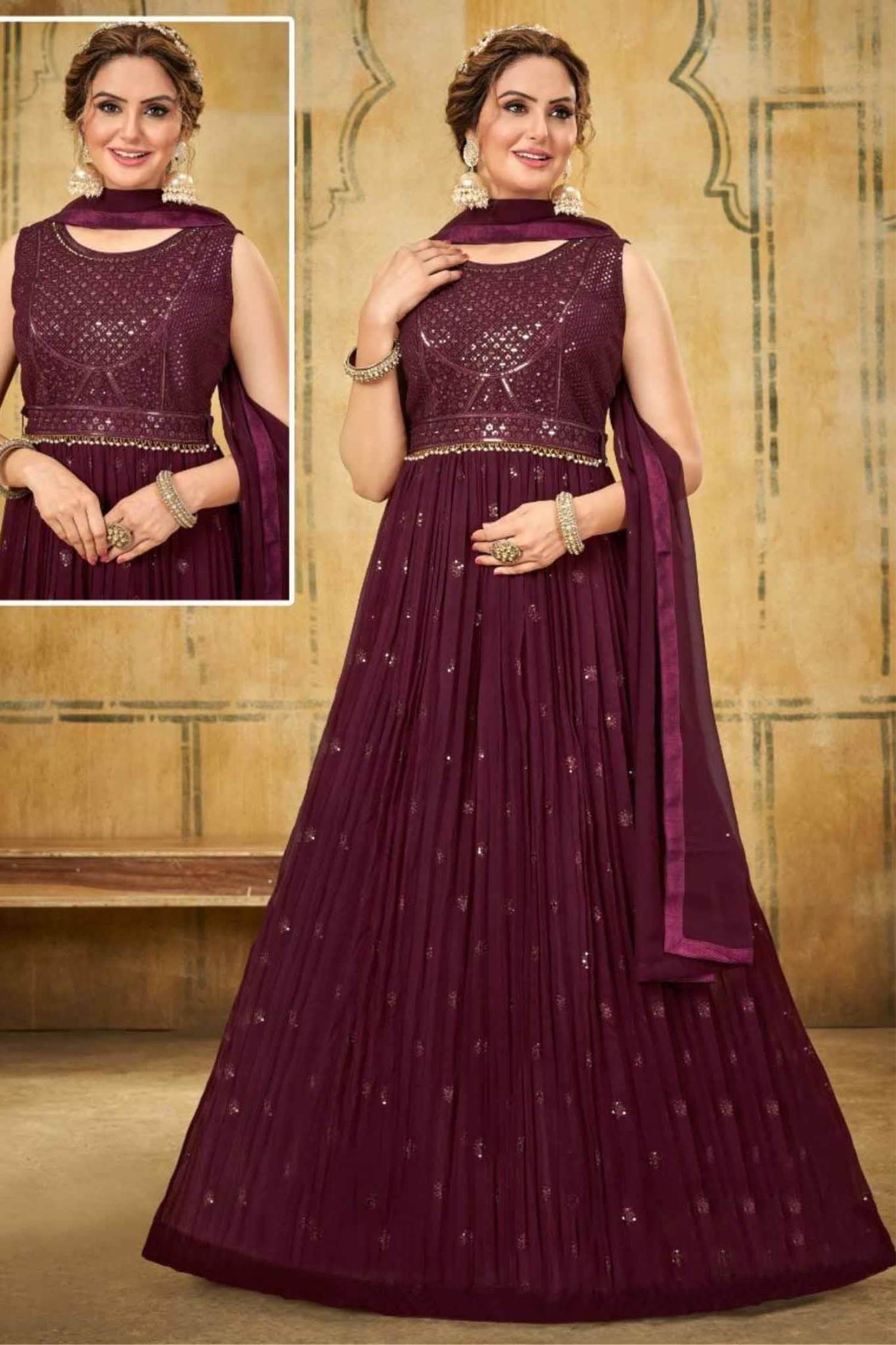 Maroon Velvet Punjabi Suit For Ladies – Gunj Fashion