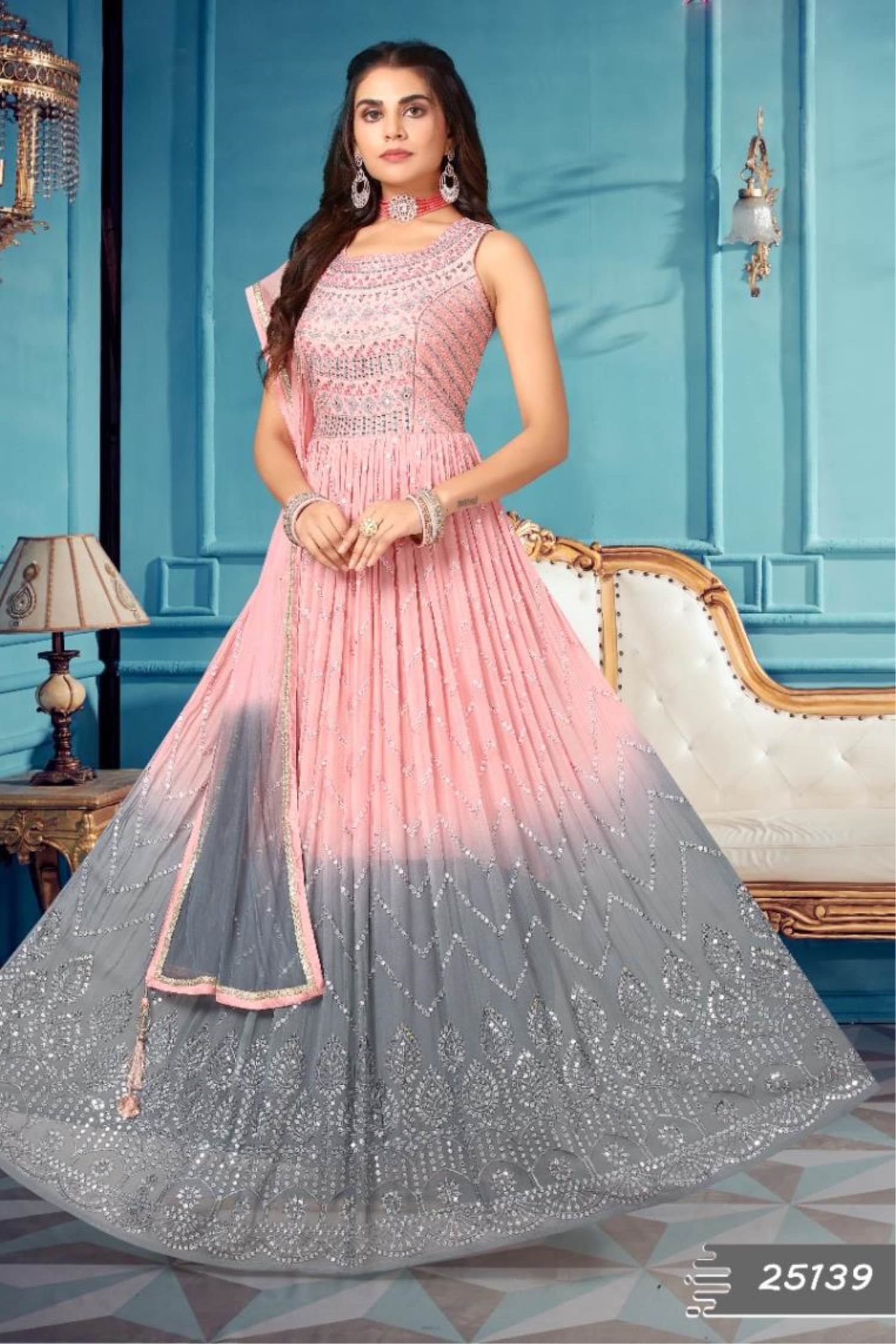 Peach Indian Gowns - Buy Indian Gown online at Clothsvilla.com