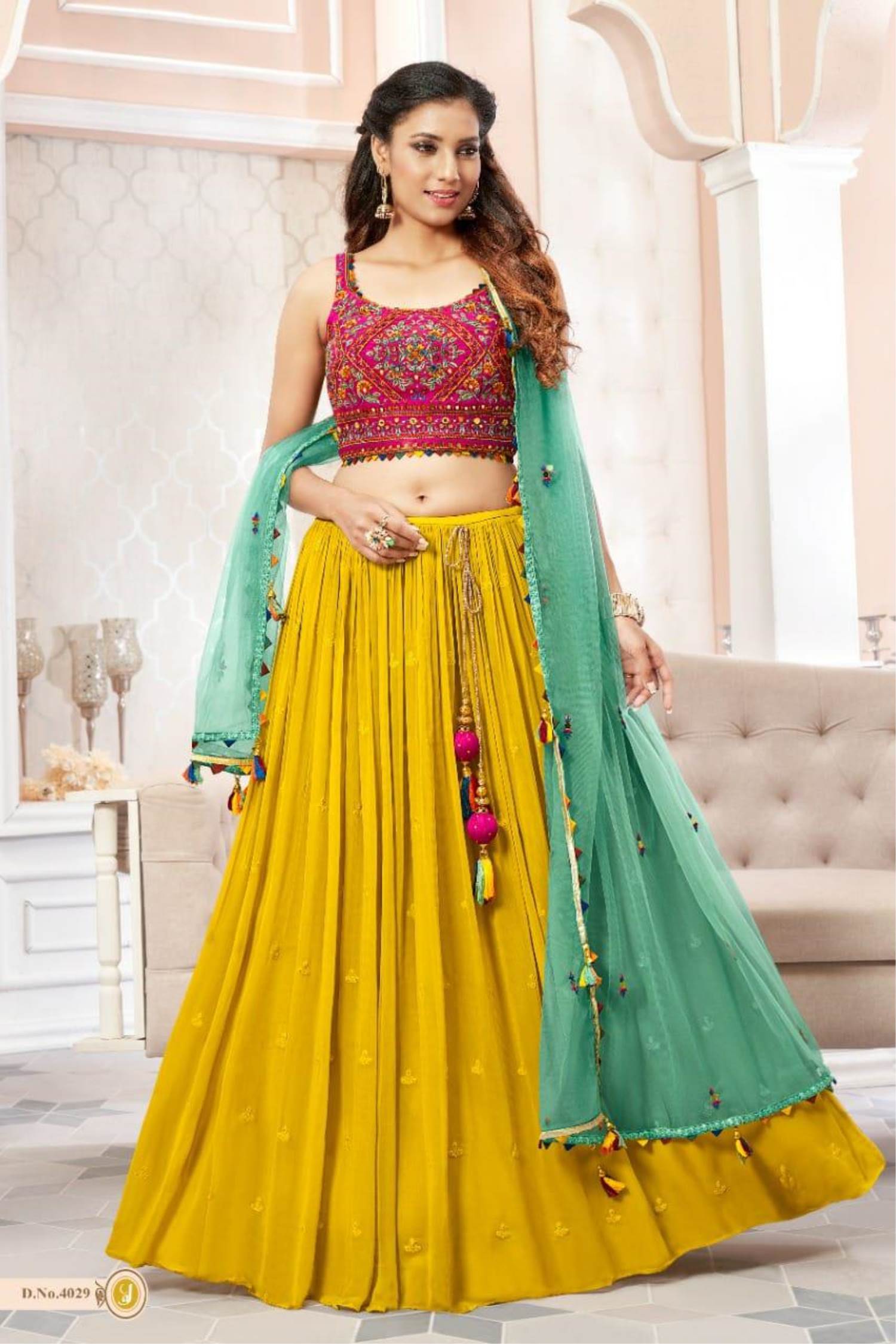 Pink and Yellow Color Combination Designer Lehenga Choli With