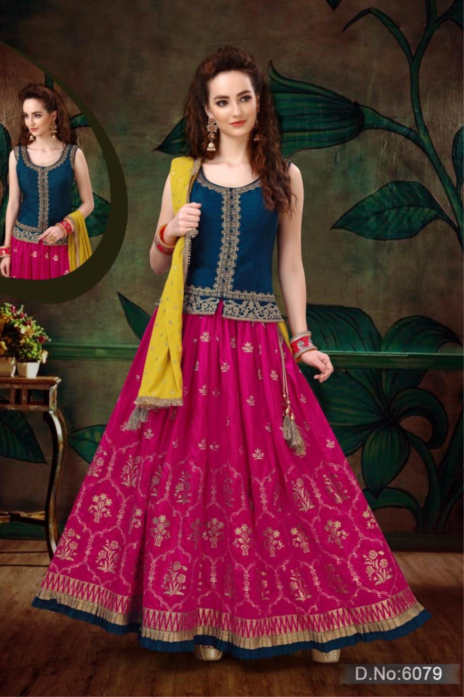 blue and pink lehenga choli