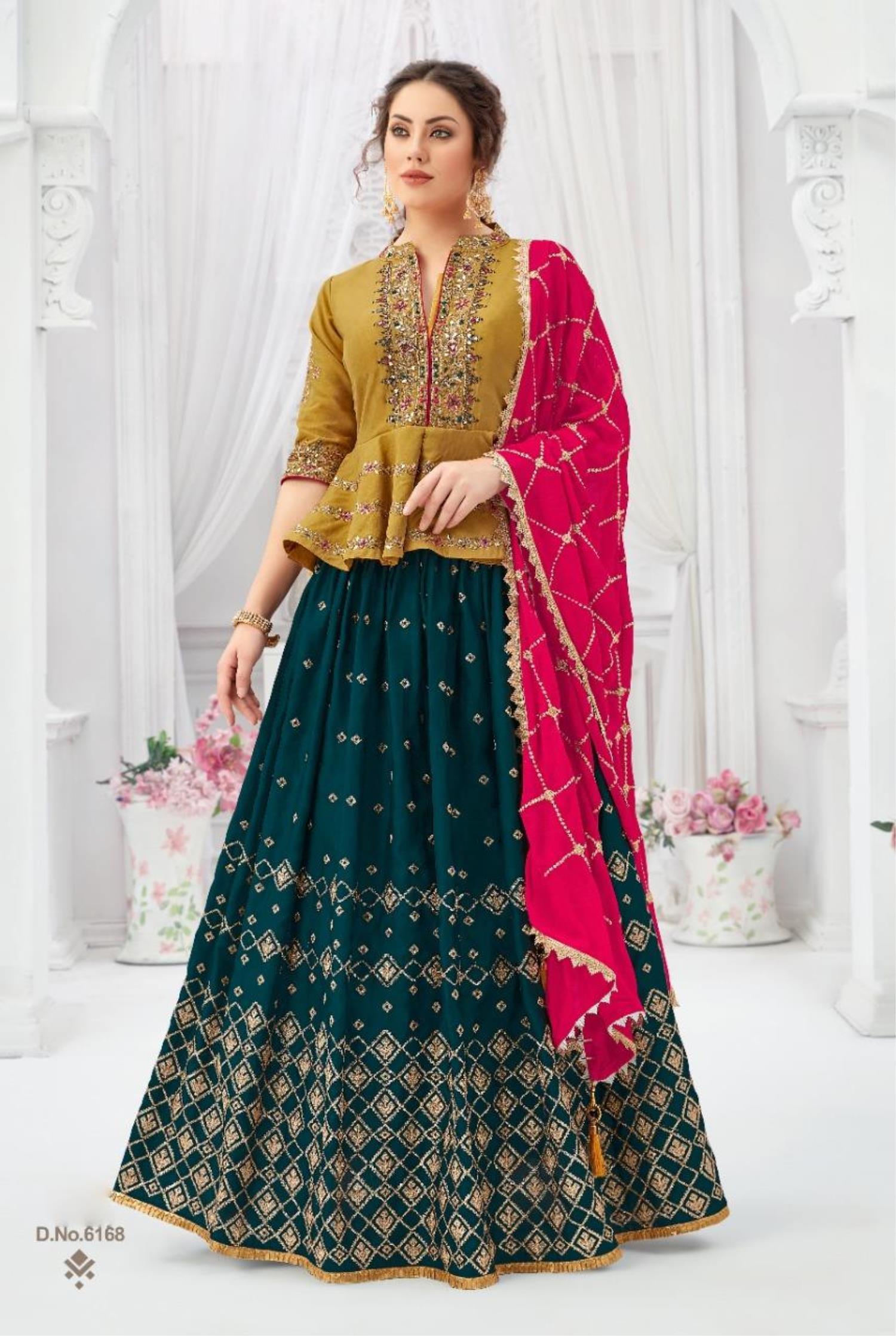 Purple and Mustard Yellow Designer Lehenga Style Saree
