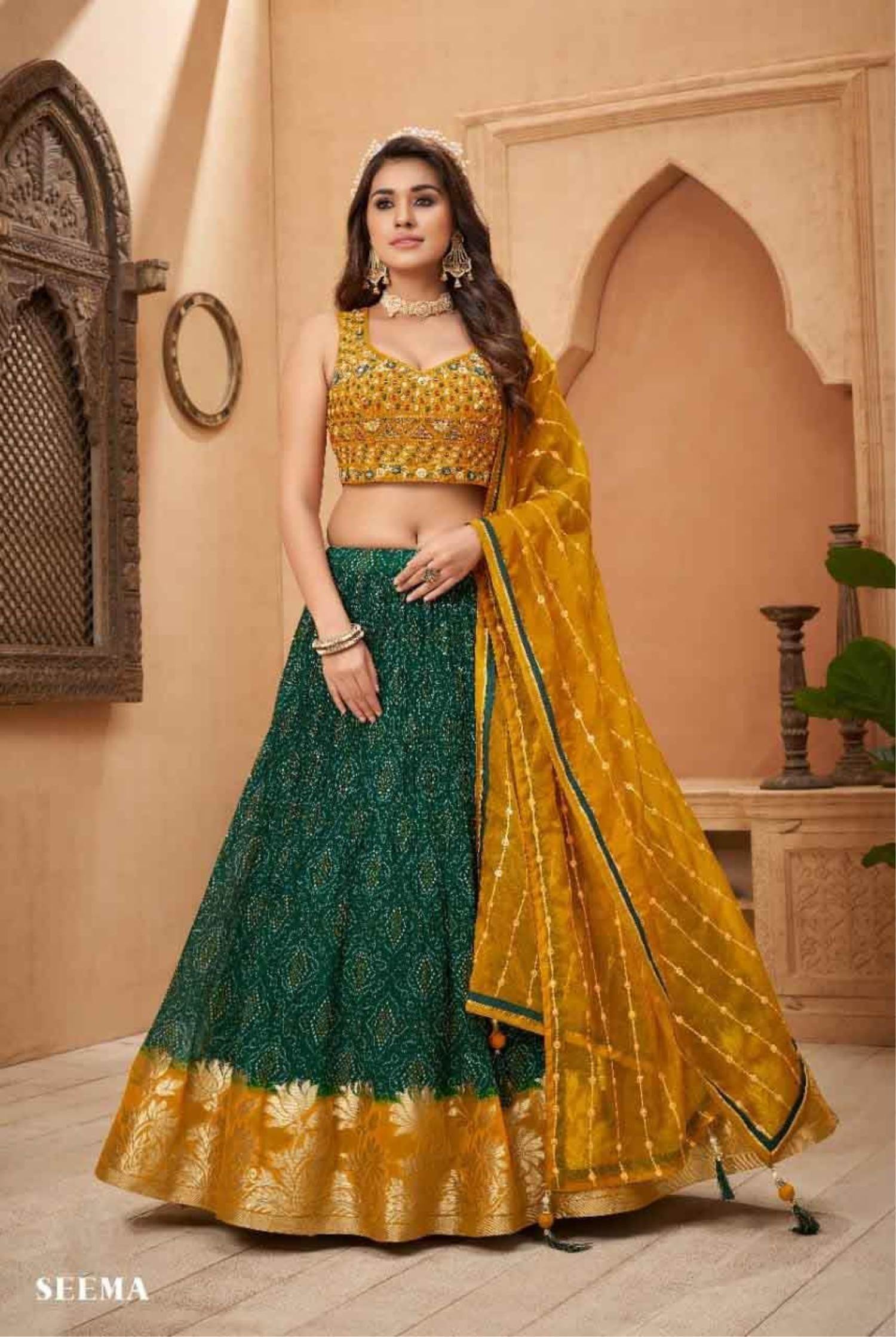 Bedazzling Silk Embroidered Blue and Yellow Lehenga Choli