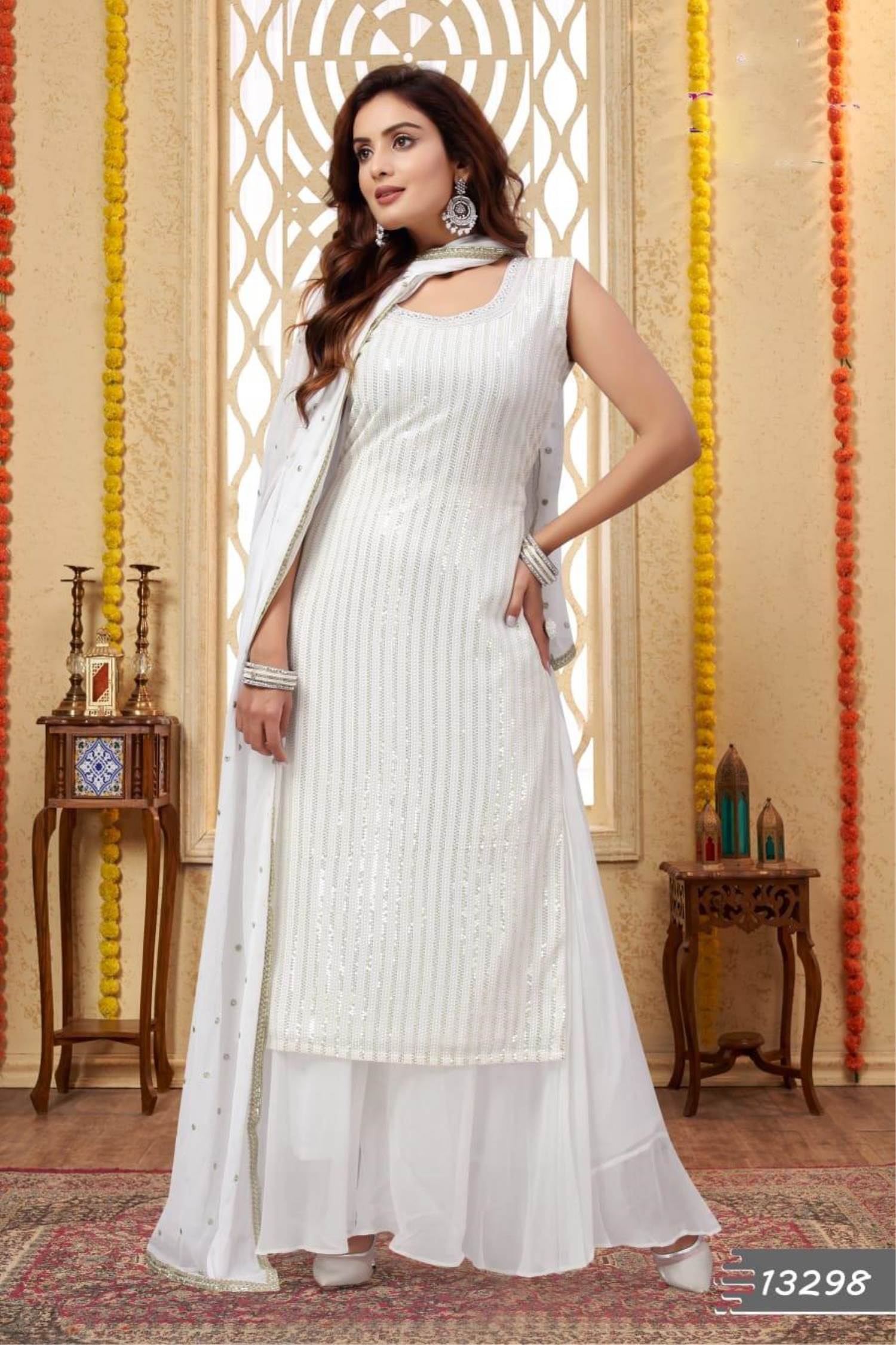 Cream White Printed Suit Set – Indianvirasat