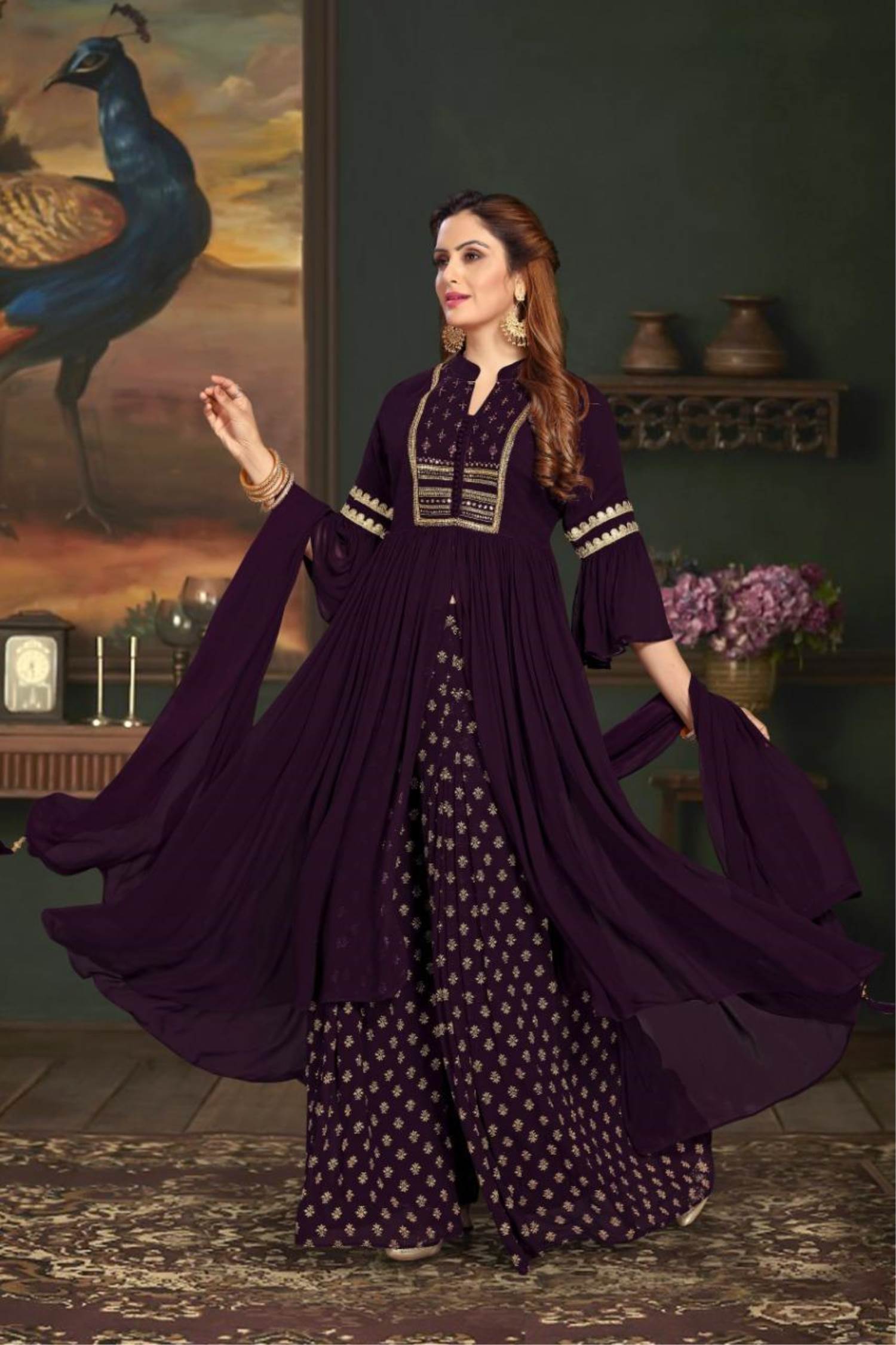 Buy Nayasi Womens Wine Cotton Blend Printed Salwar Suit Set With Dupatta  (NYS-BU DOT WINE GOLD-S) at Amazon.in