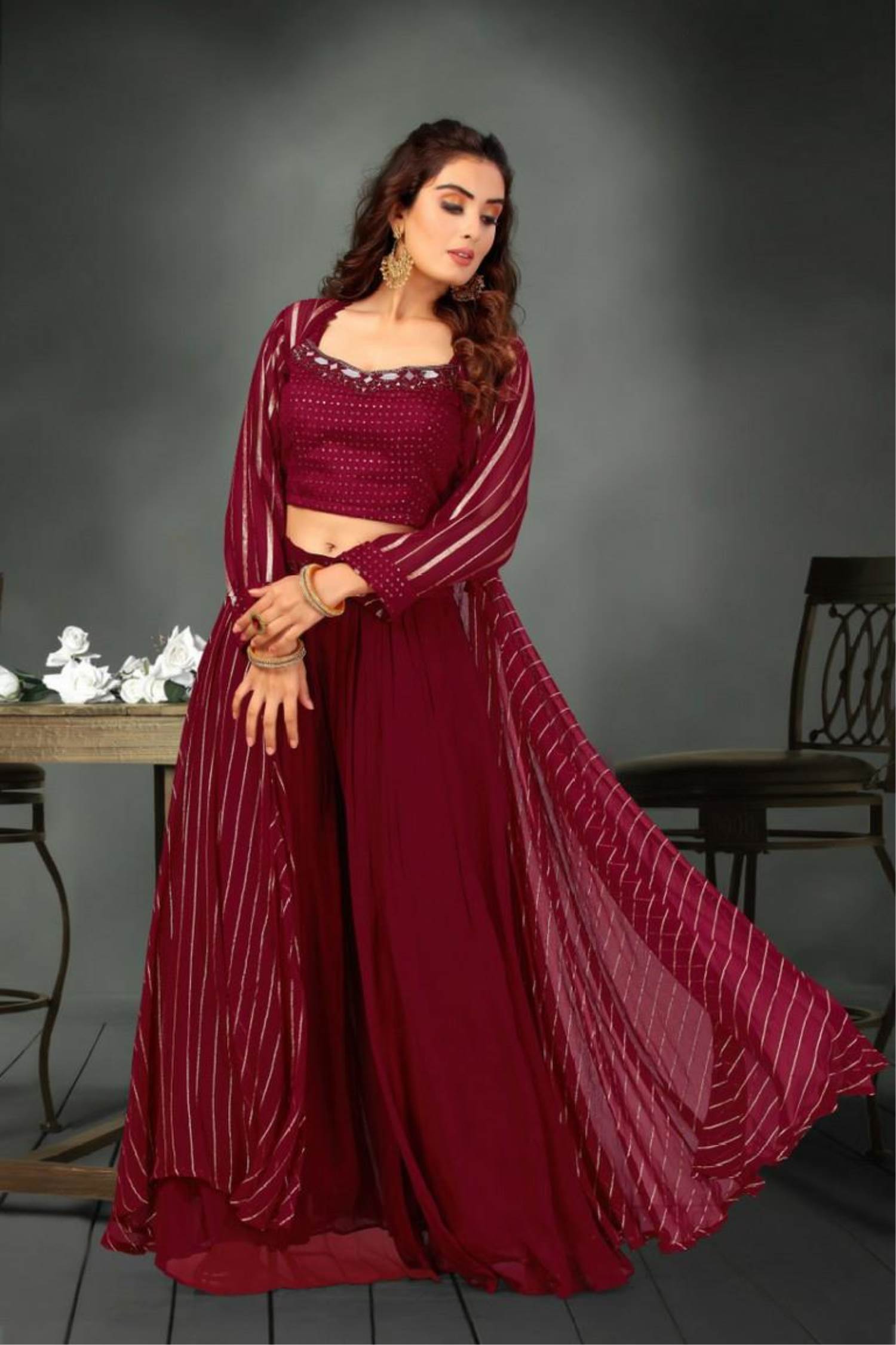 Buy DESI GIRL maroon Color banglory silk Anarkali suit at Amazon.in