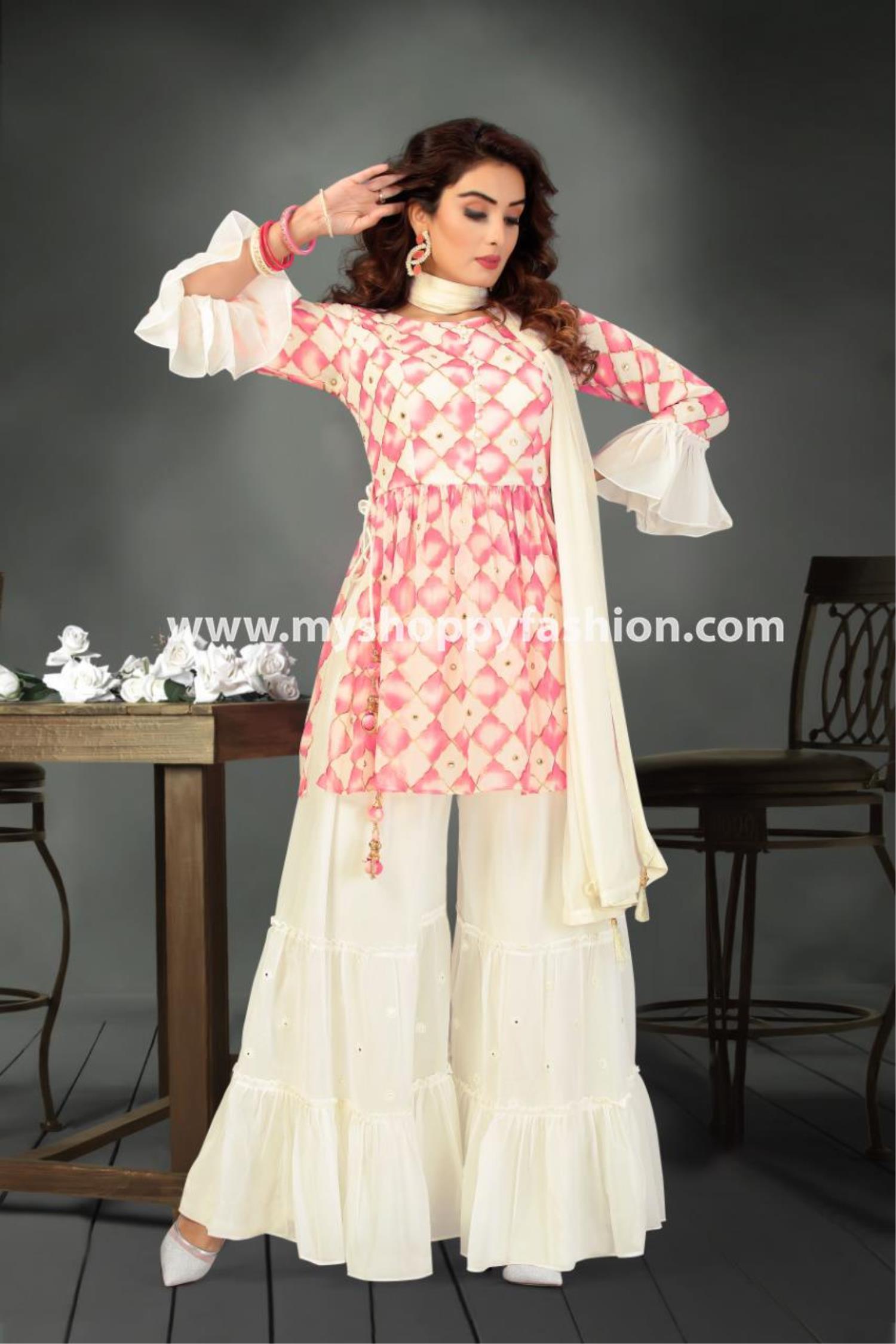 White and Pink Color Combination Party Wear Gharara Suit :: MY SHOPPY  LADIES WEAR