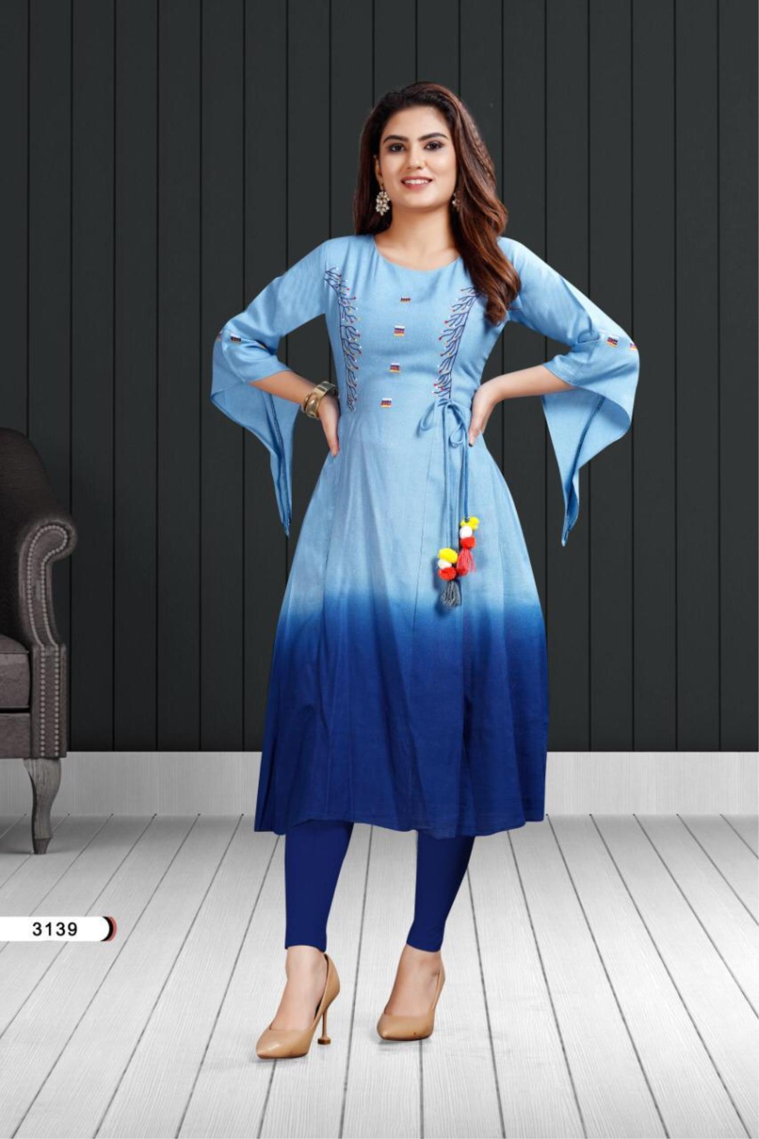 Sky Blue Plain Kurti With Pant And Dupatta | Leemboodi