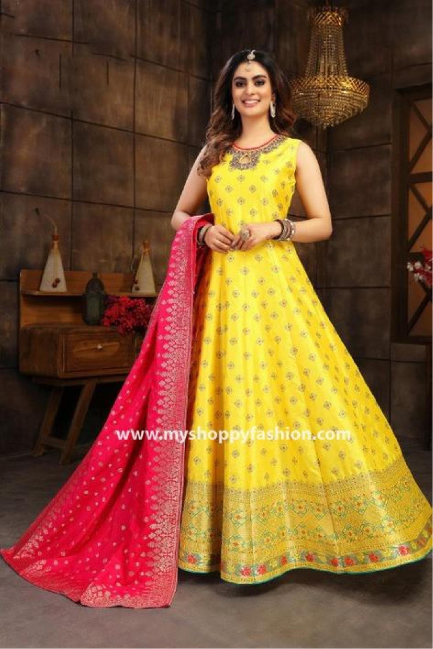 yellow dress with pink dupatta Big sale ...