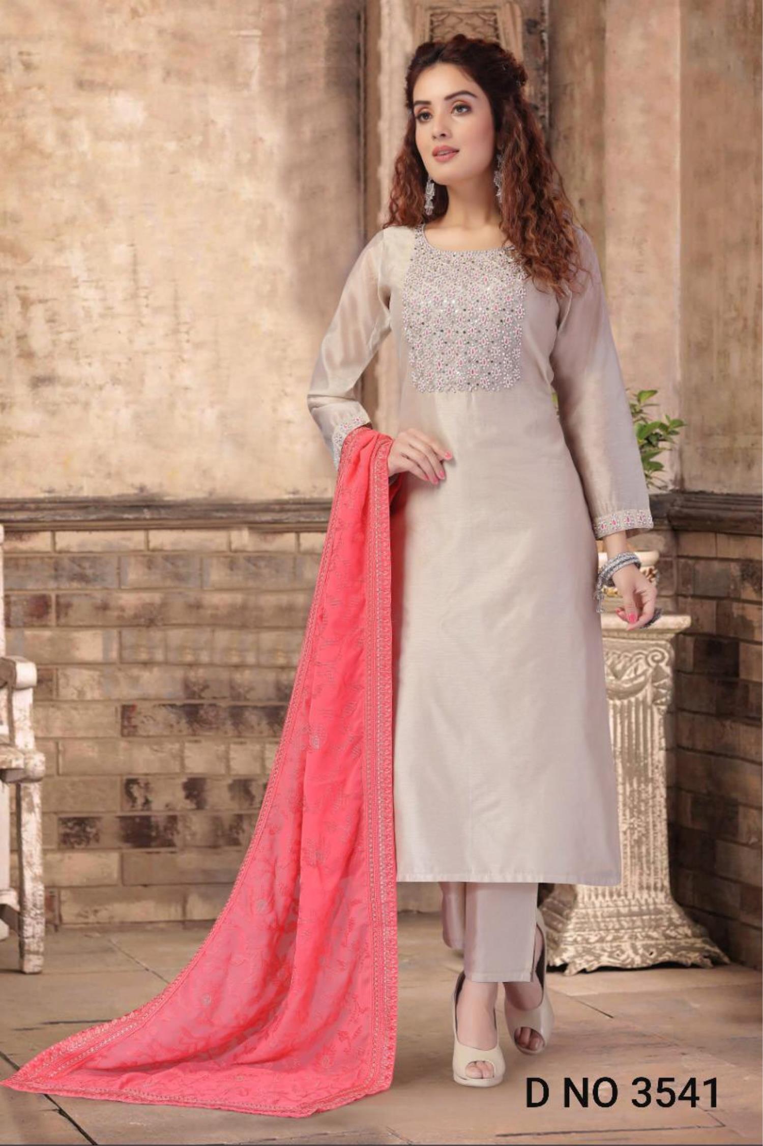 Indian Cream And Pink Cotton Silk 3/4th Sleeves Beaded Pattern Ladies  Salwar Suits at Best Price in Asansol | Sudipta's Exclusive