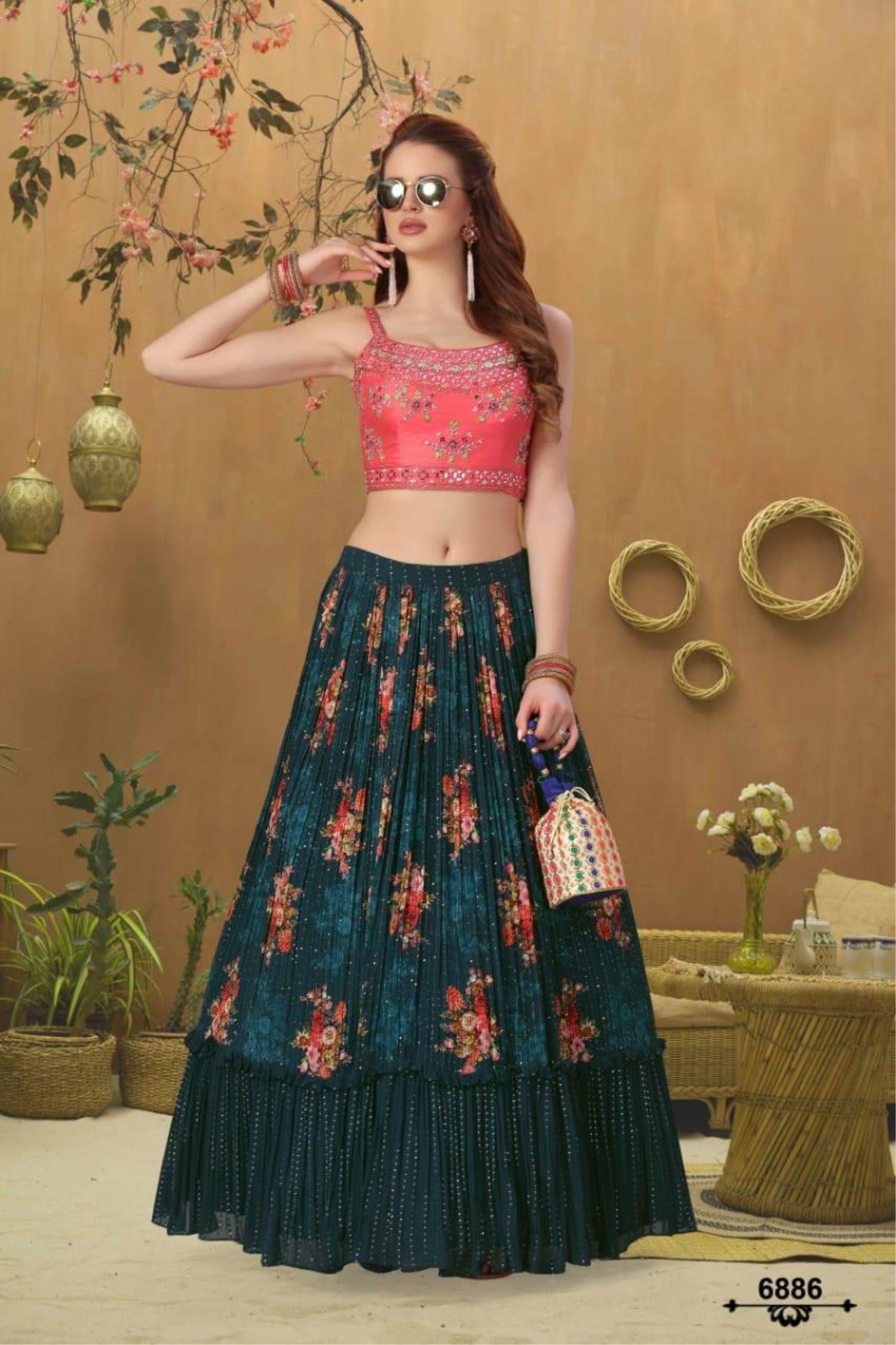 Half Saree Lehenga With Pavadai Dhavani in Peach Color Lehenga With Green  Blouse and Dupatta in USA, UK, Malaysia, South Africa, Dubai, Singapore