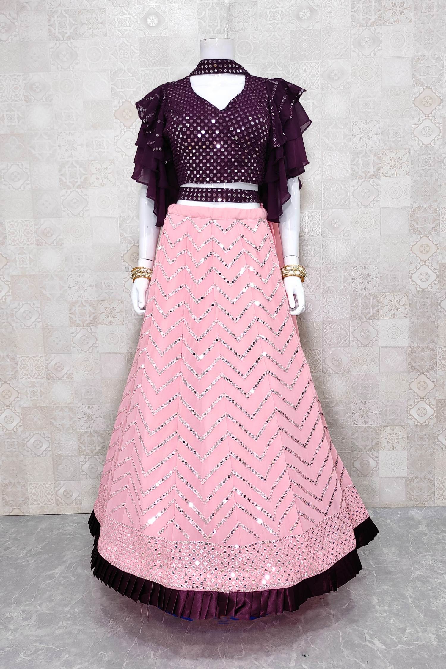 Wine and peach bridal lehenga cheap