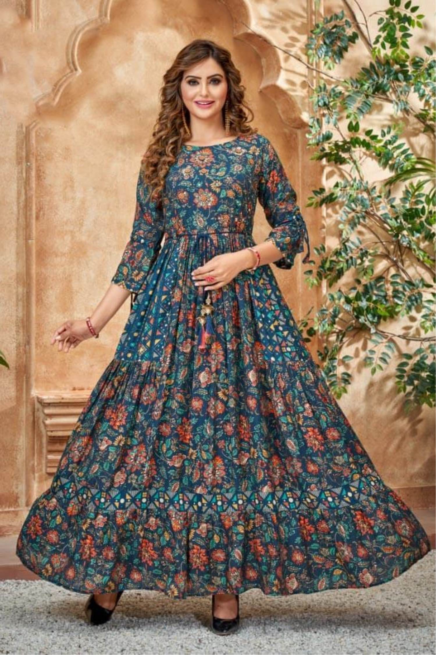 Shop Peacock Blue Embellished Saree Gown for Women Online from India's  Luxury Designers 2023