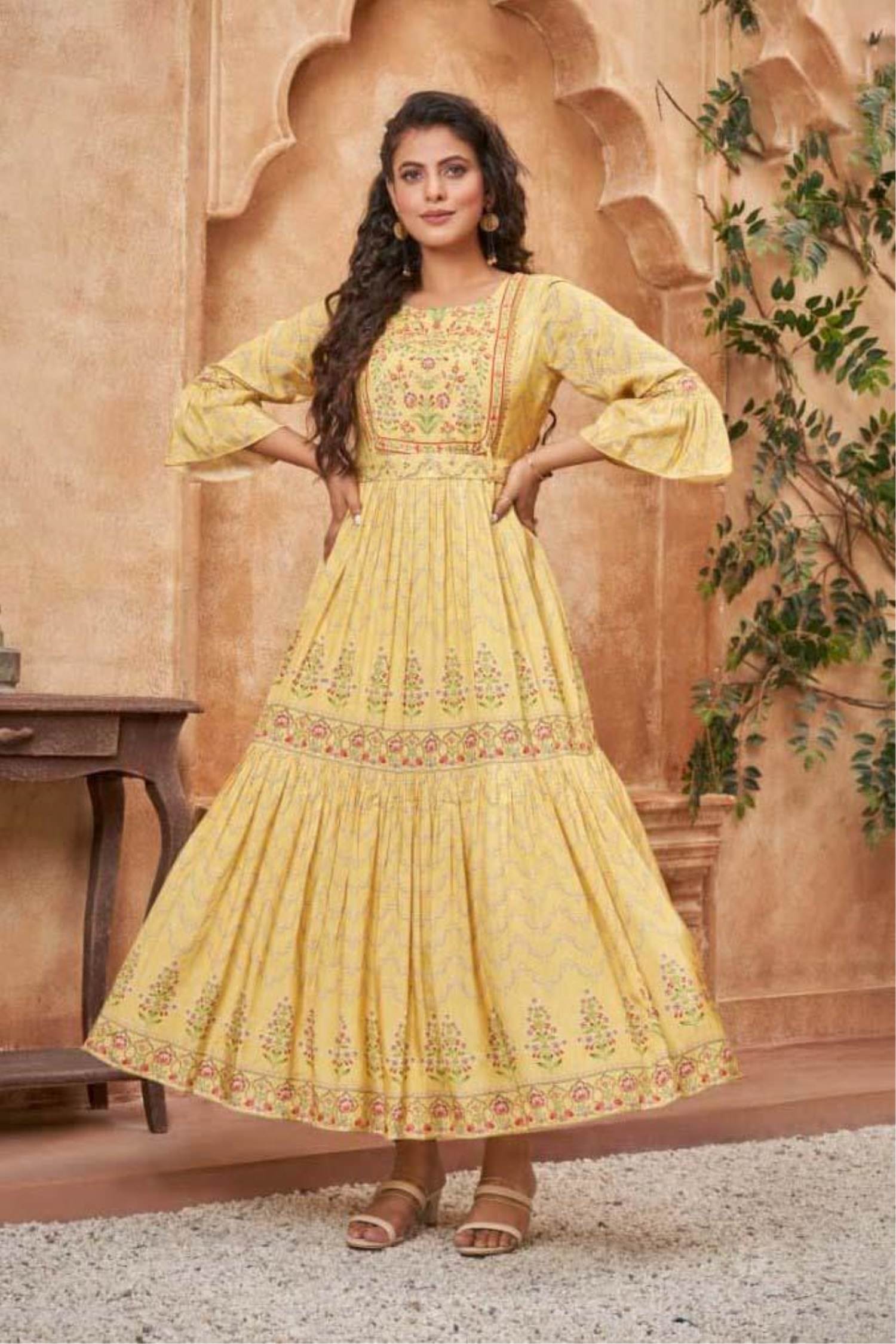 Designer Multicolor Muslin Ethnic Party Wear Gown | Latest Kurti Designs