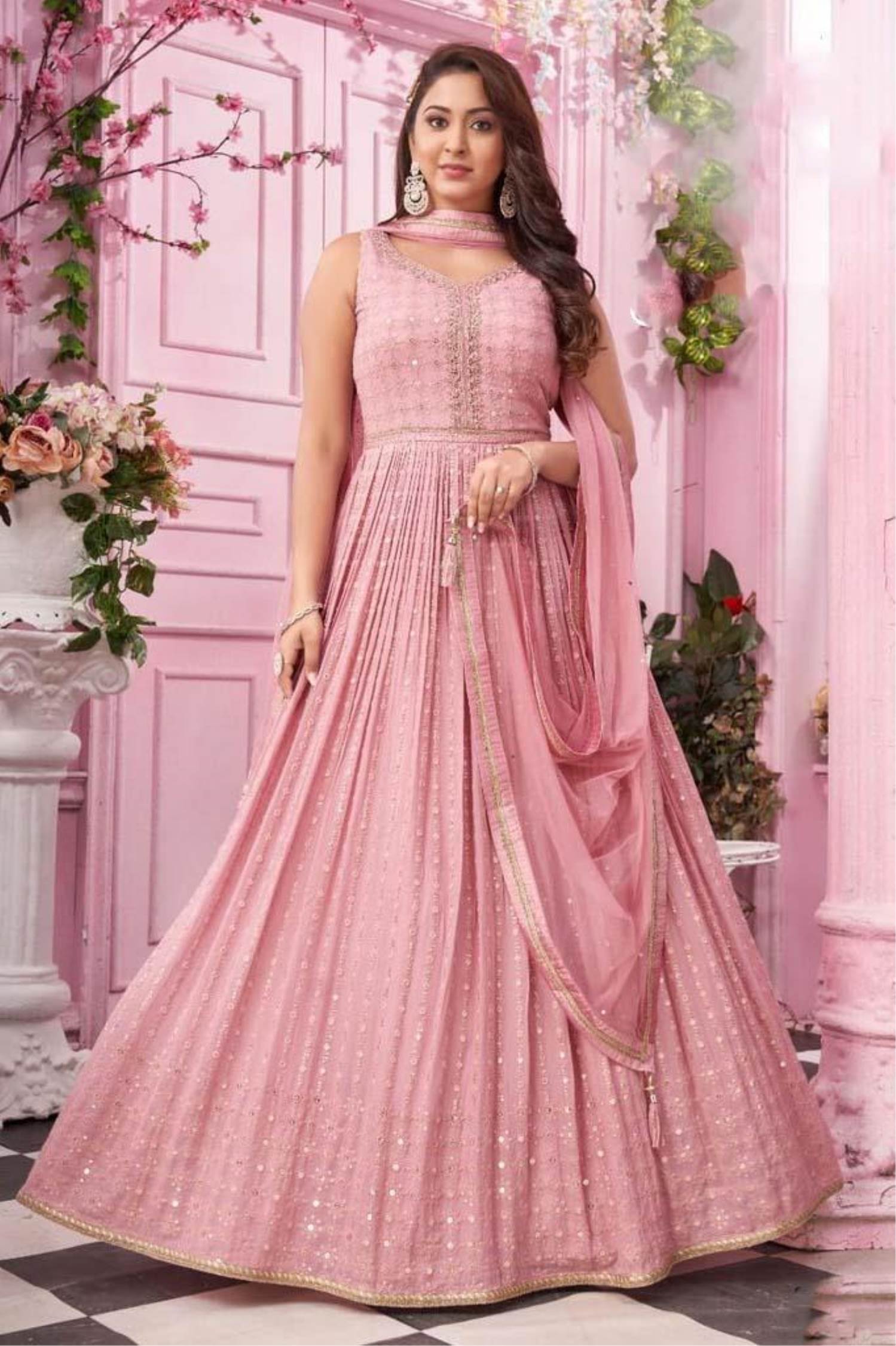 Beautiful Indian Wear Peach Color Latest Gown With Dupatta Design Tren –  TheDesignerSaree