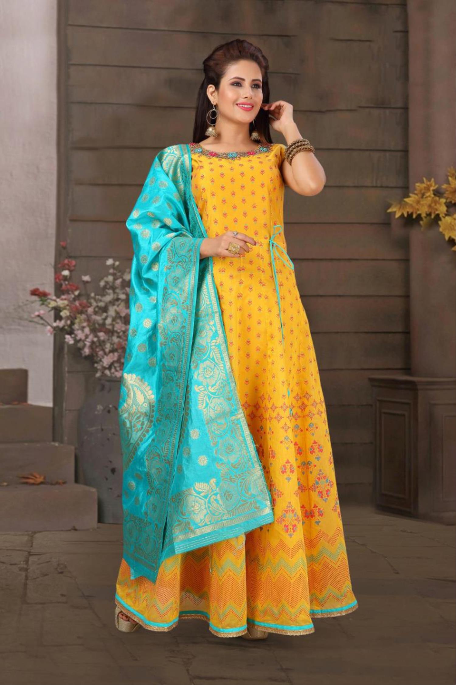 Neeru's Sea Green Color Nett Fabric Gown – neerus-india