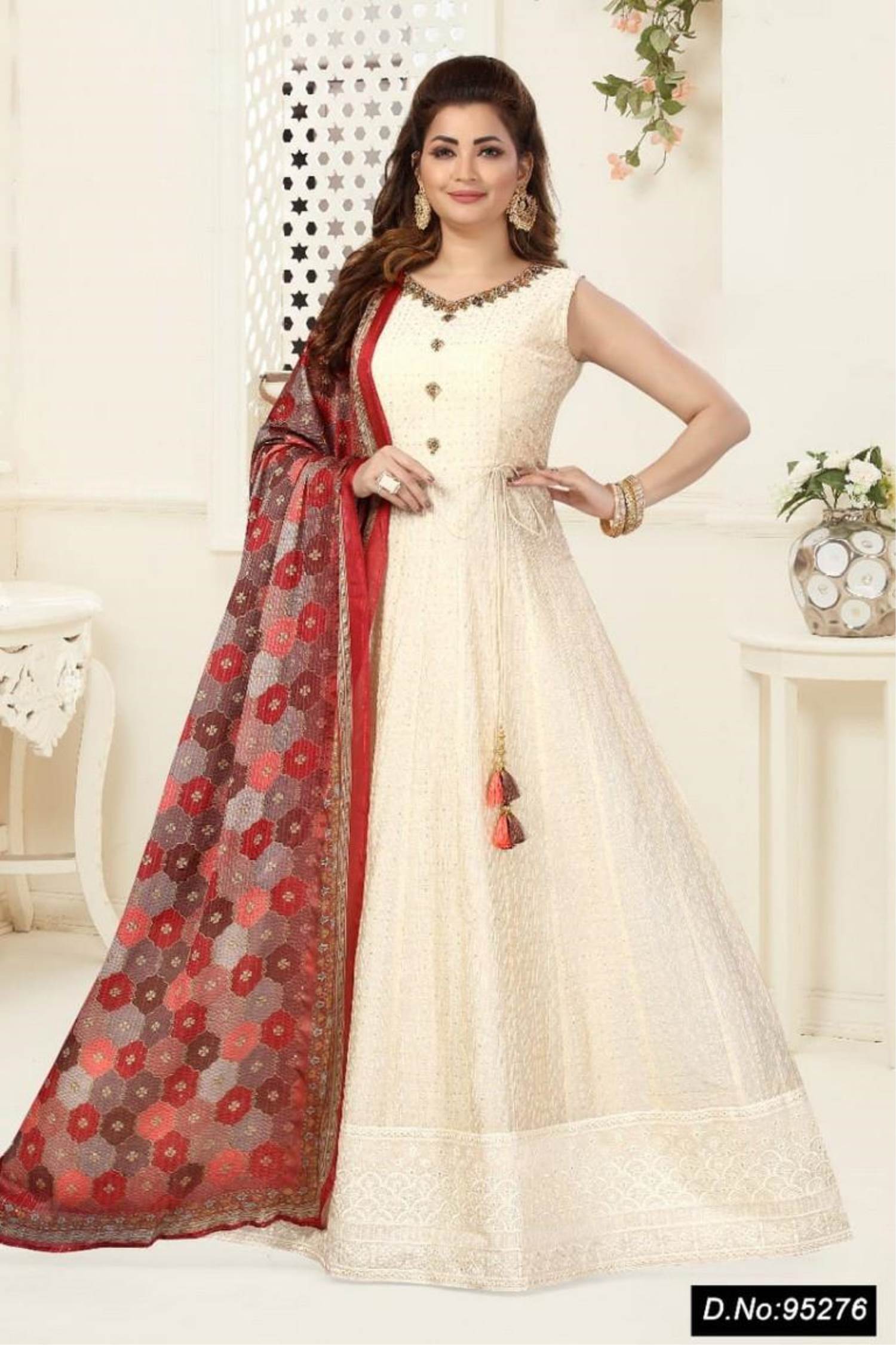 Cream Mirror Indian Gown and Cream Mirror Designer Gown Online Shopping