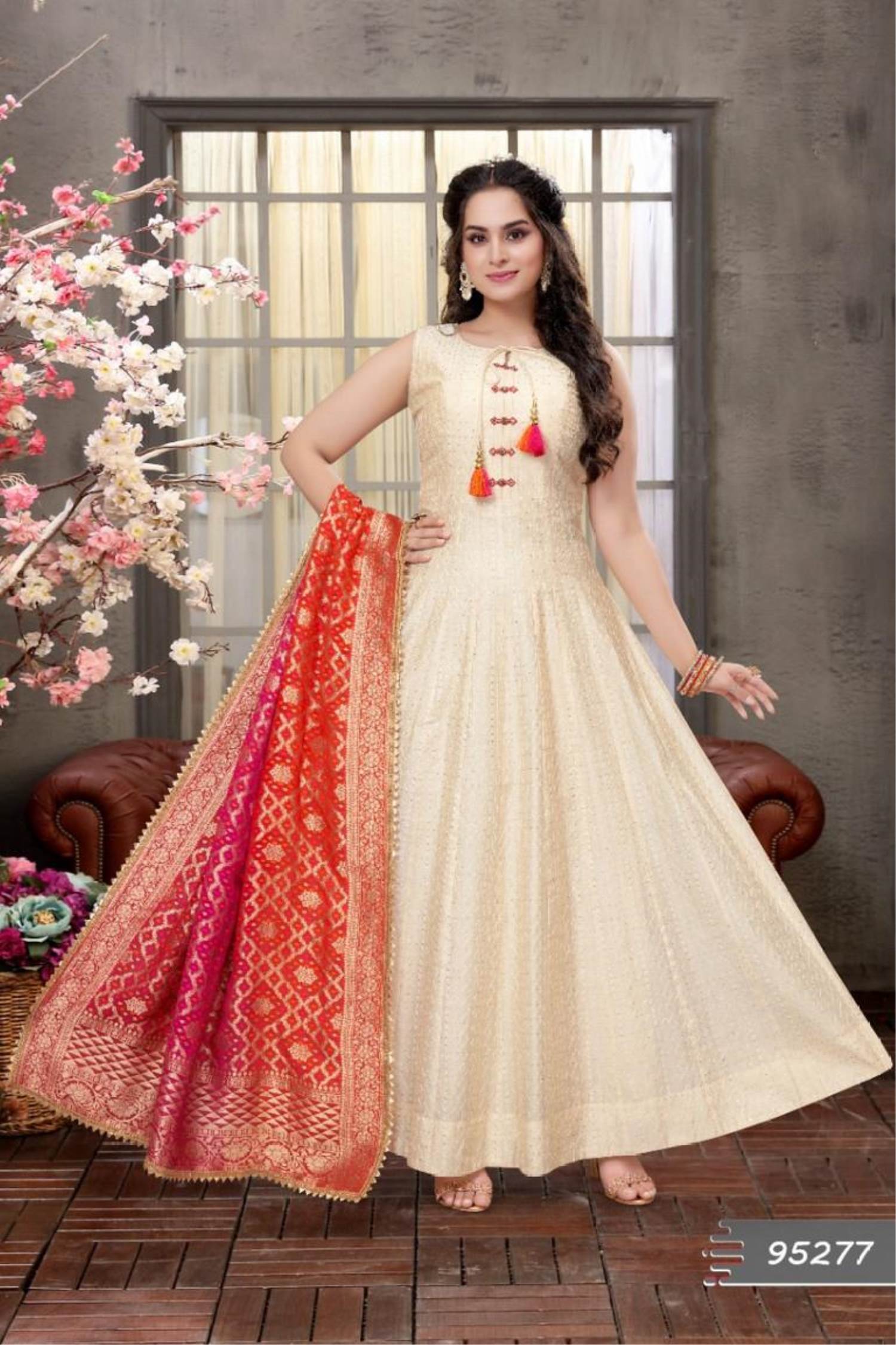 Buy Cream Georgette Wedding Wear Sequins Work Gown With Dupatta Online From  Wholesale Salwar.