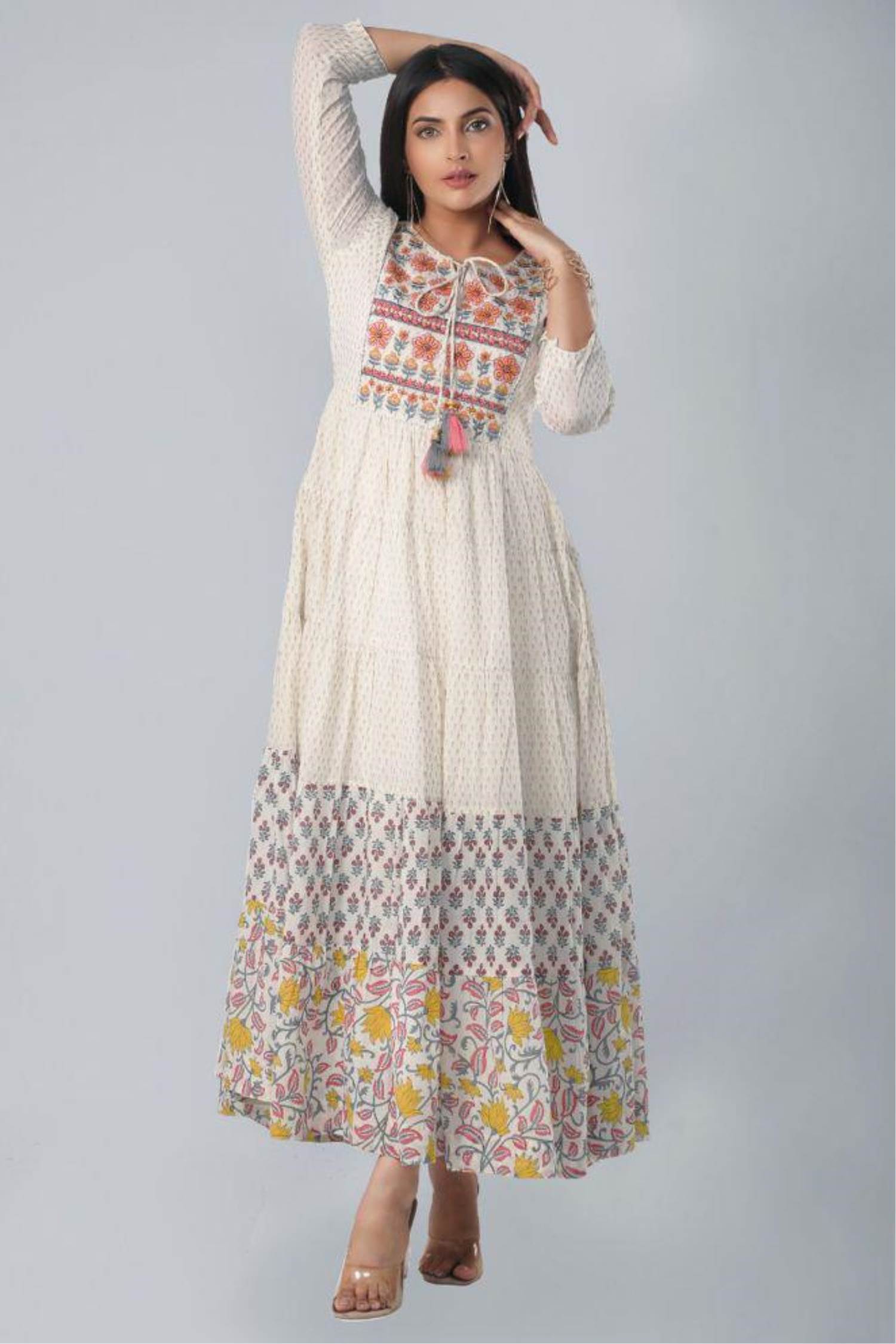Cream Color Casual Wear Gown kurti :: MY SHOPPY LADIES WEAR Cream Color Casual Wear Gown kurti :: MY SHOPPY LADIES WEAR