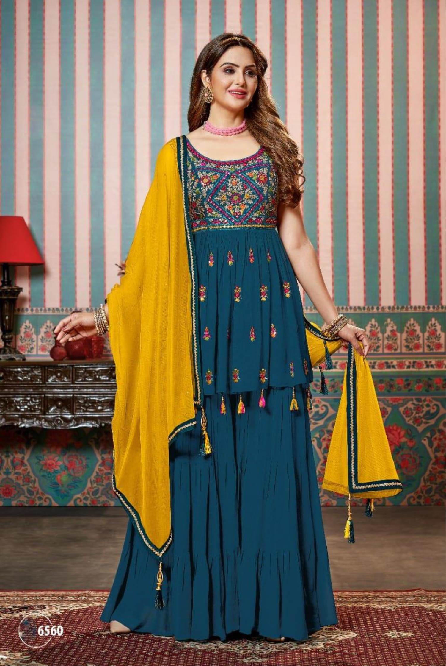 Buy Peacock Colour Full Suit With Pink/Peacock Dupatta At Best Price - Aman  Sandhu Boutique