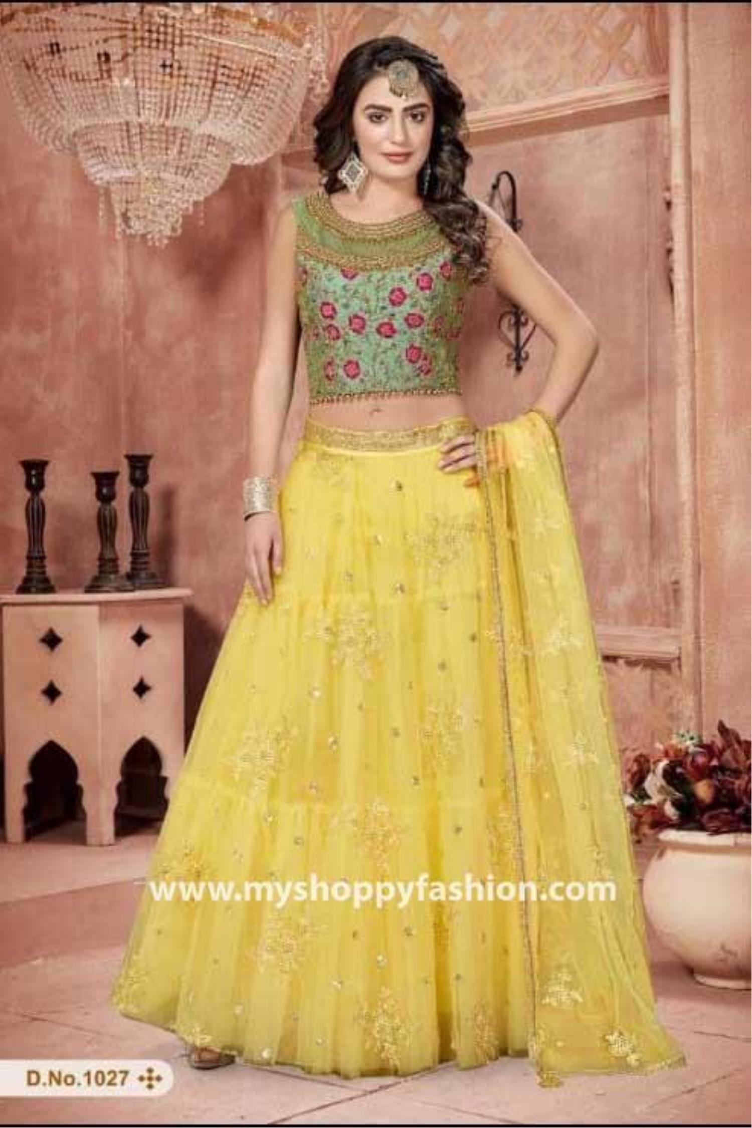 Red White & Green Combination Croptop & Skirt With Yellow Dupatta –  Shopzters