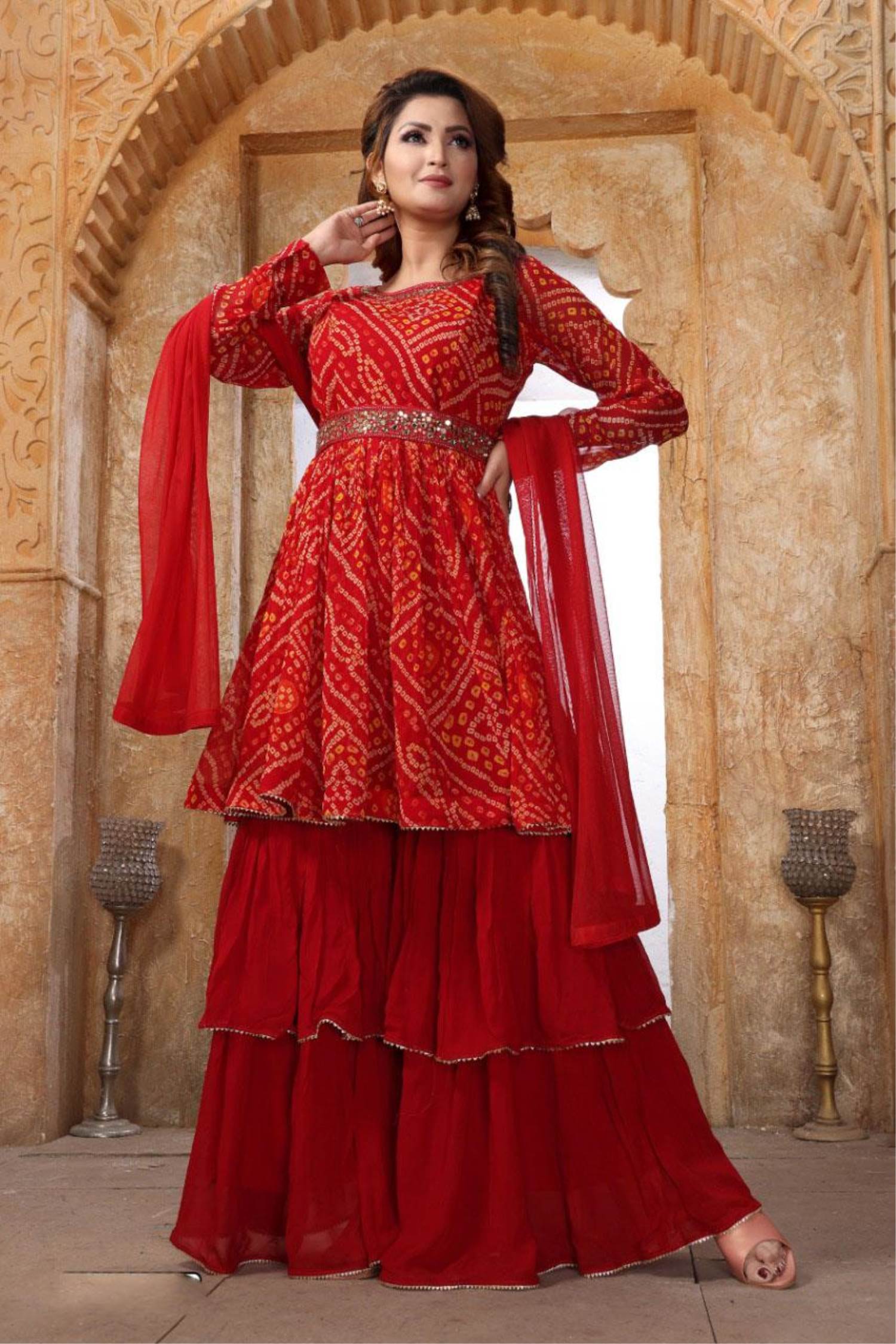 Buy Cherry Red Color Georgette Fabric Sharara Suit Online - SALV3109 |  Appelle Fashion