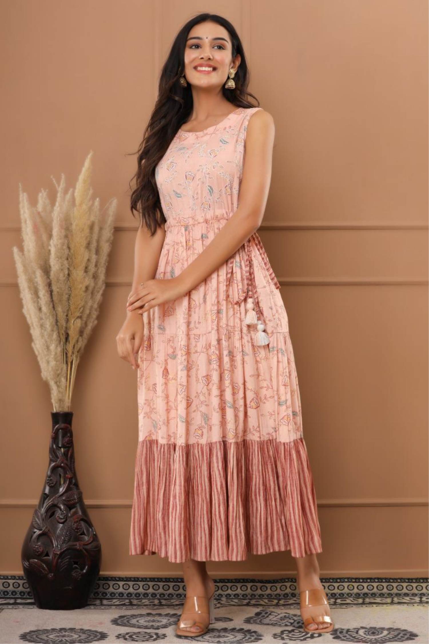Buy Peach Embroidered Engagement Designer Gown : 269089 -