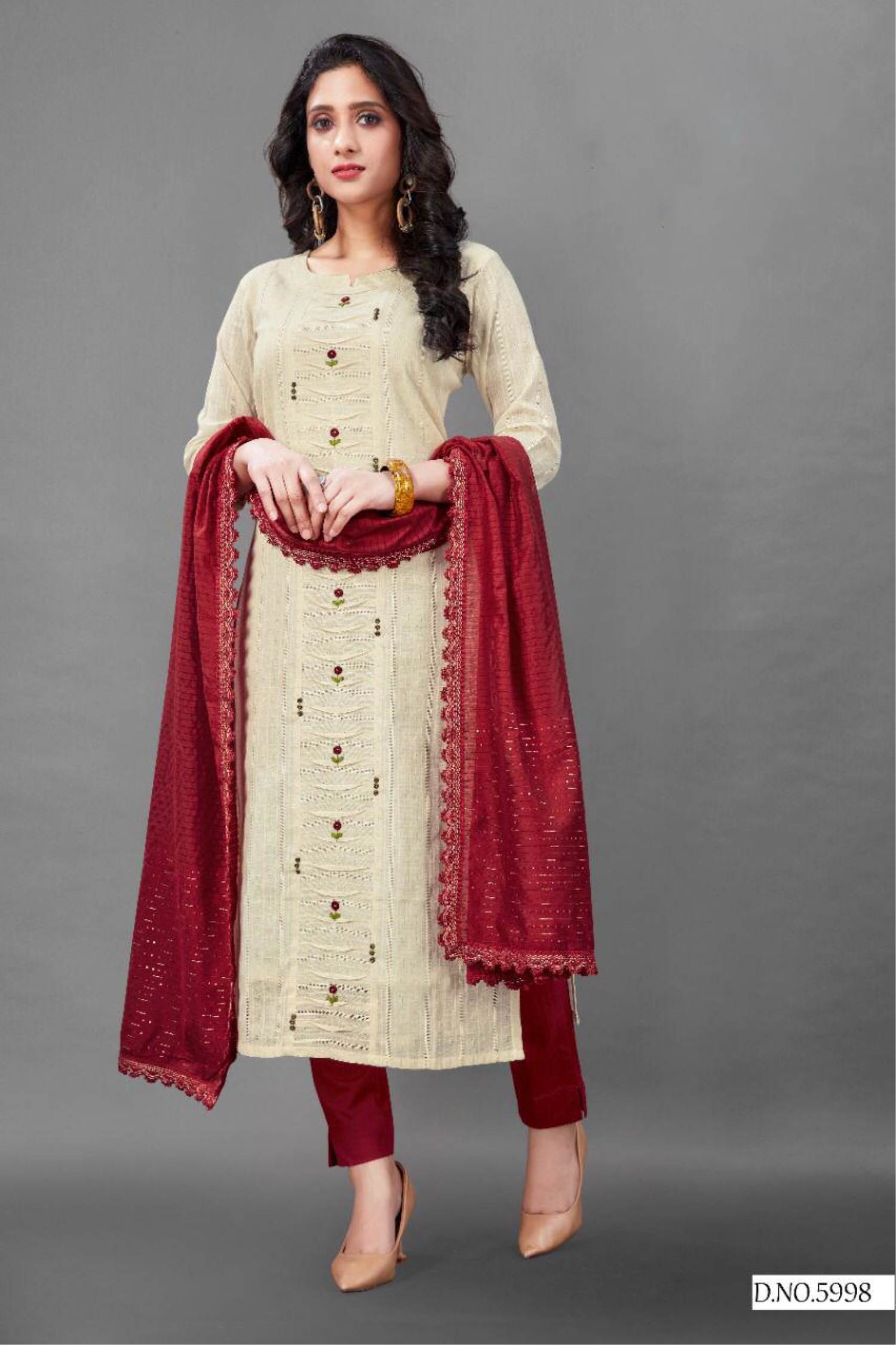 Buy Online - Ghazal Cream Embroidered Cotton Silk Straight Kurtis