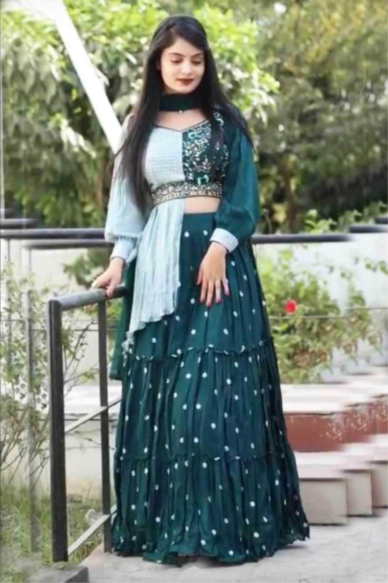 slim fit dress slacks WEARZA X KANWAL MALIK BOTTLE GREEN COLOR PURE ORGANZA PAKISTANI DRESS –  Wearza main image 1
