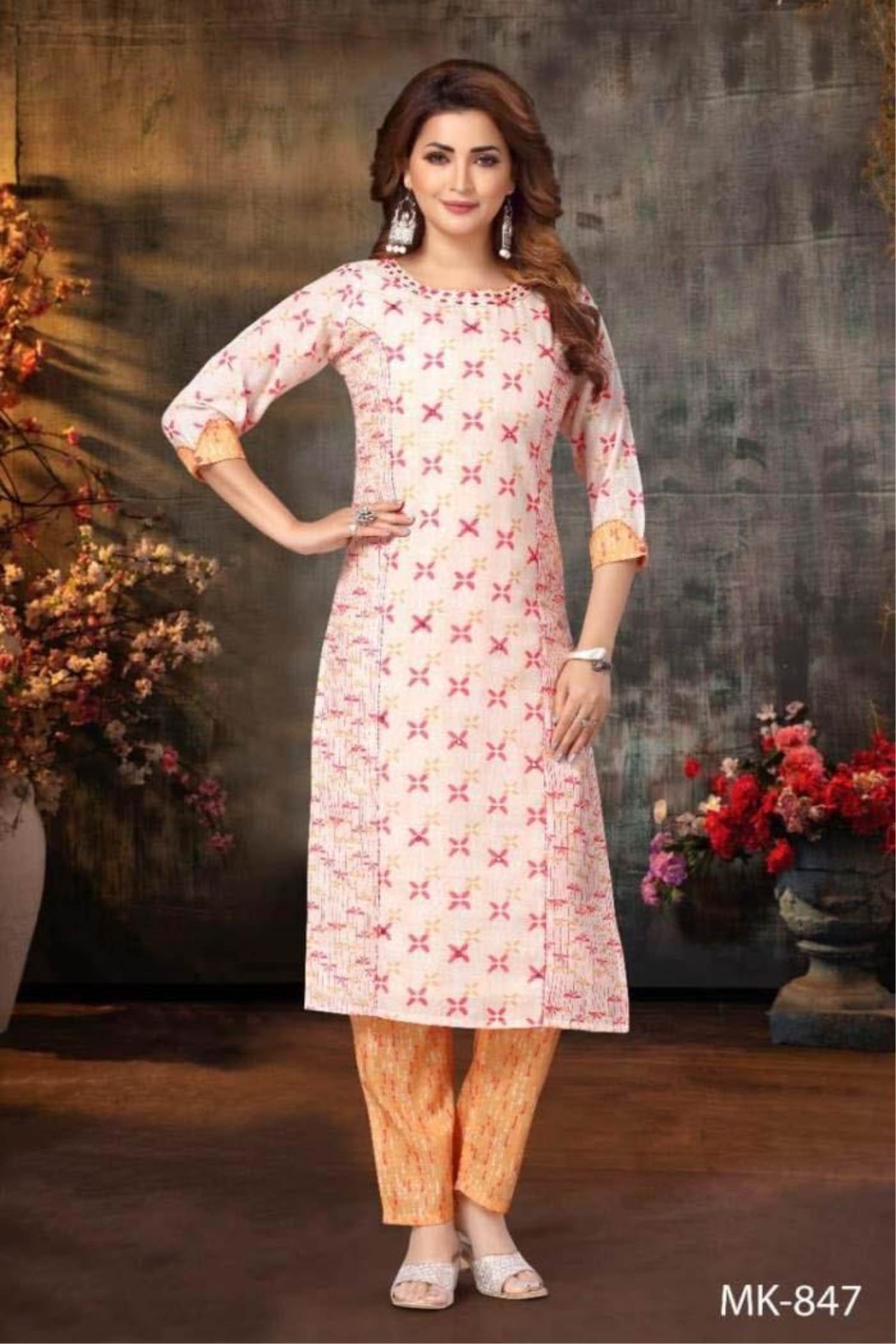 Embroidered Cotton Straight Kurti in Grey TGW2983 #84 Embroidered Cotton Straight Kurti in Grey TGW2983
