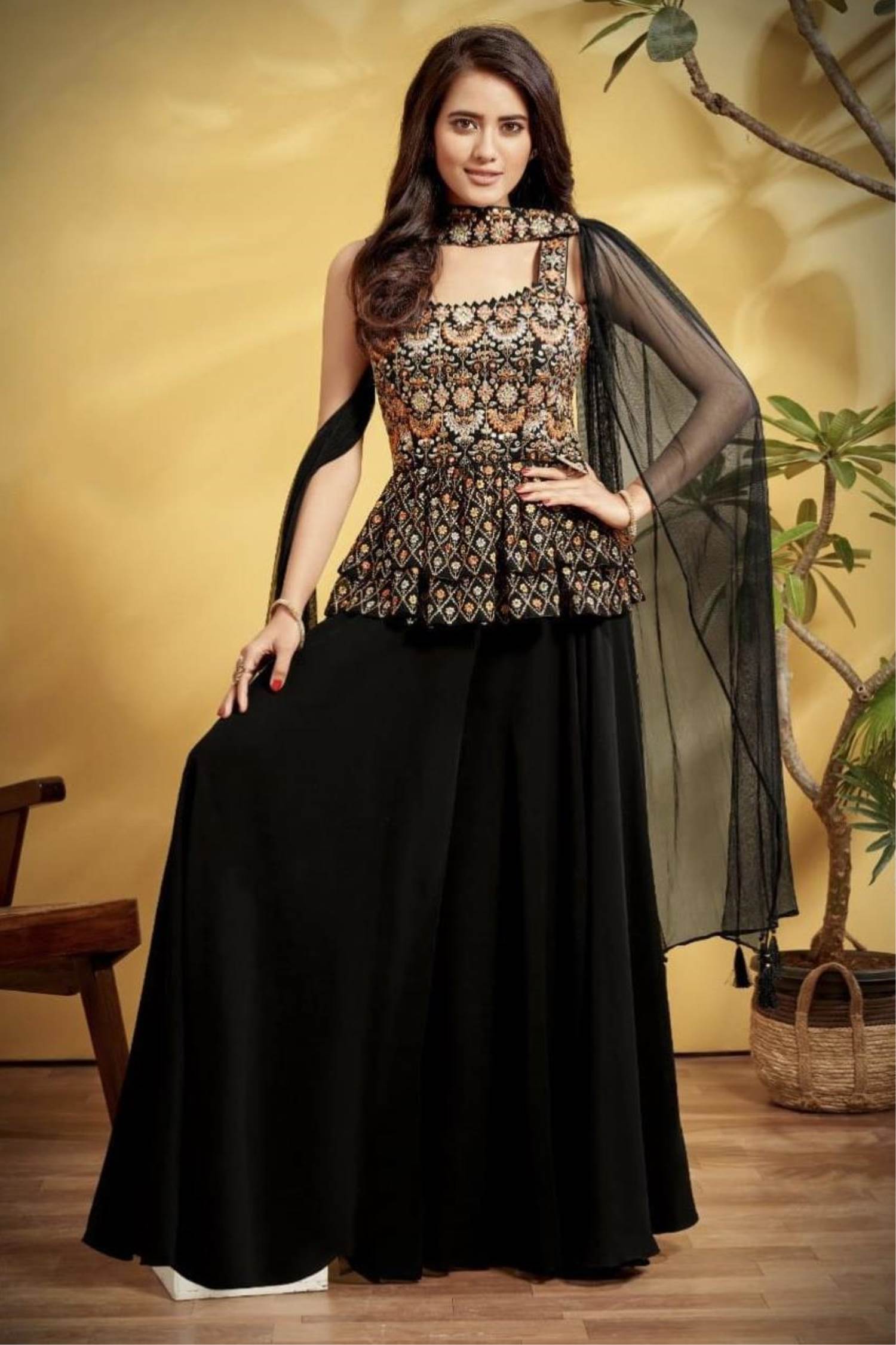 Women Pakistani Black Salwar Kameez Dupatta Palazzo Kurta Stitched Suit -  AliExpress