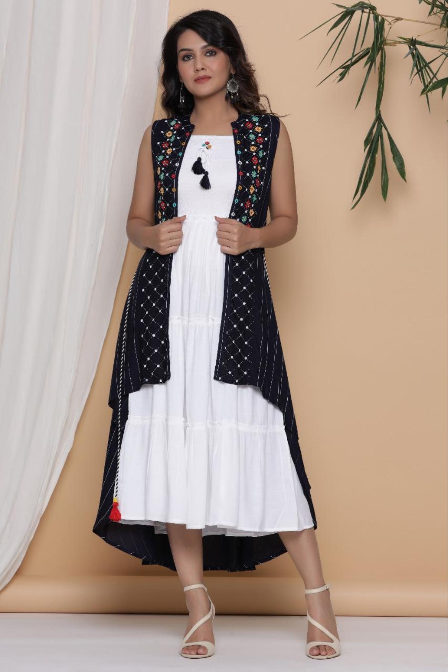 Latest Black and white jacket Style Slit Kurti at Rs.395/Piece in chennai  offer by Radhika Fashion
