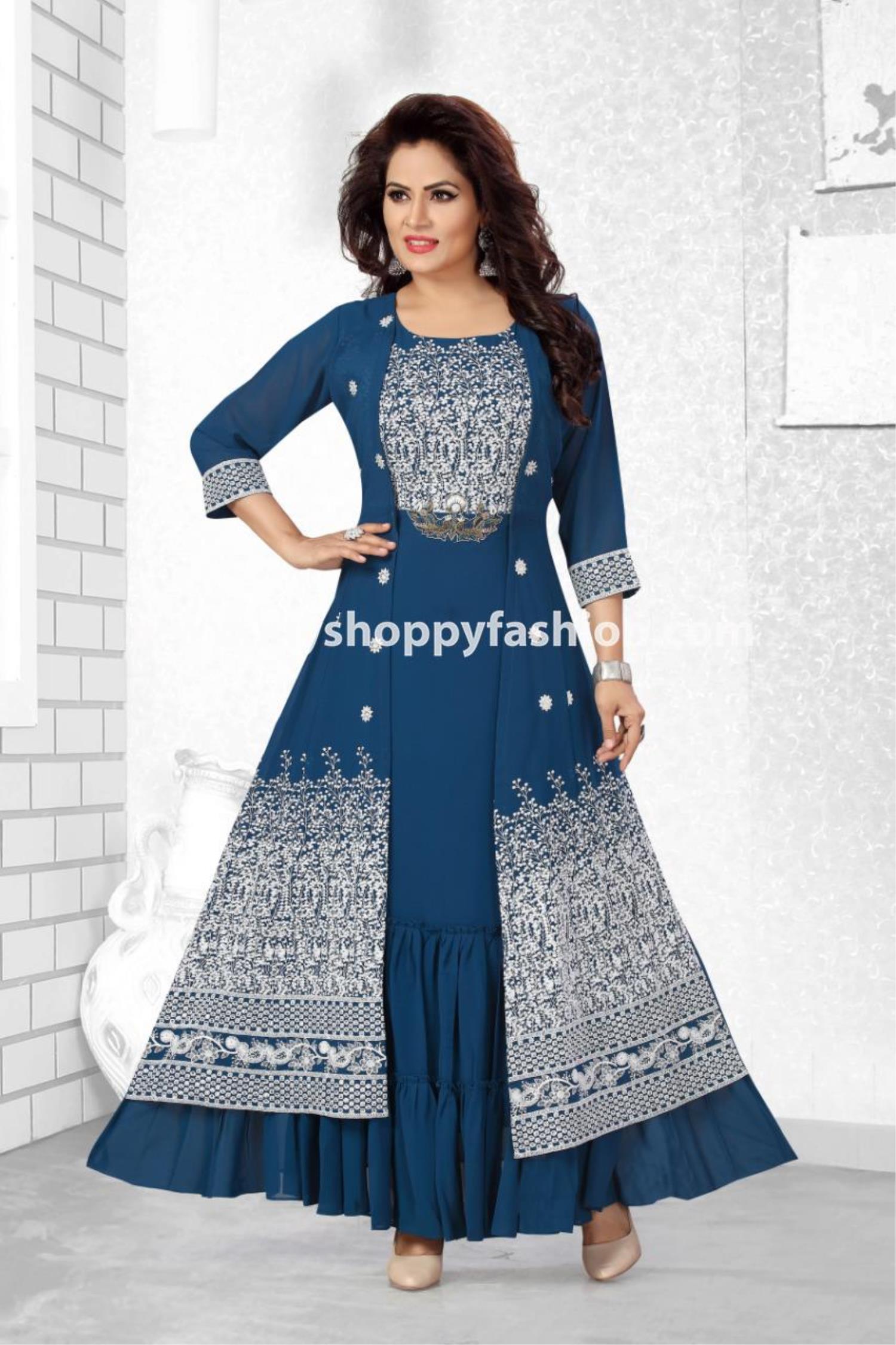 Firozi Color Patola Printed Work Trendy Gown