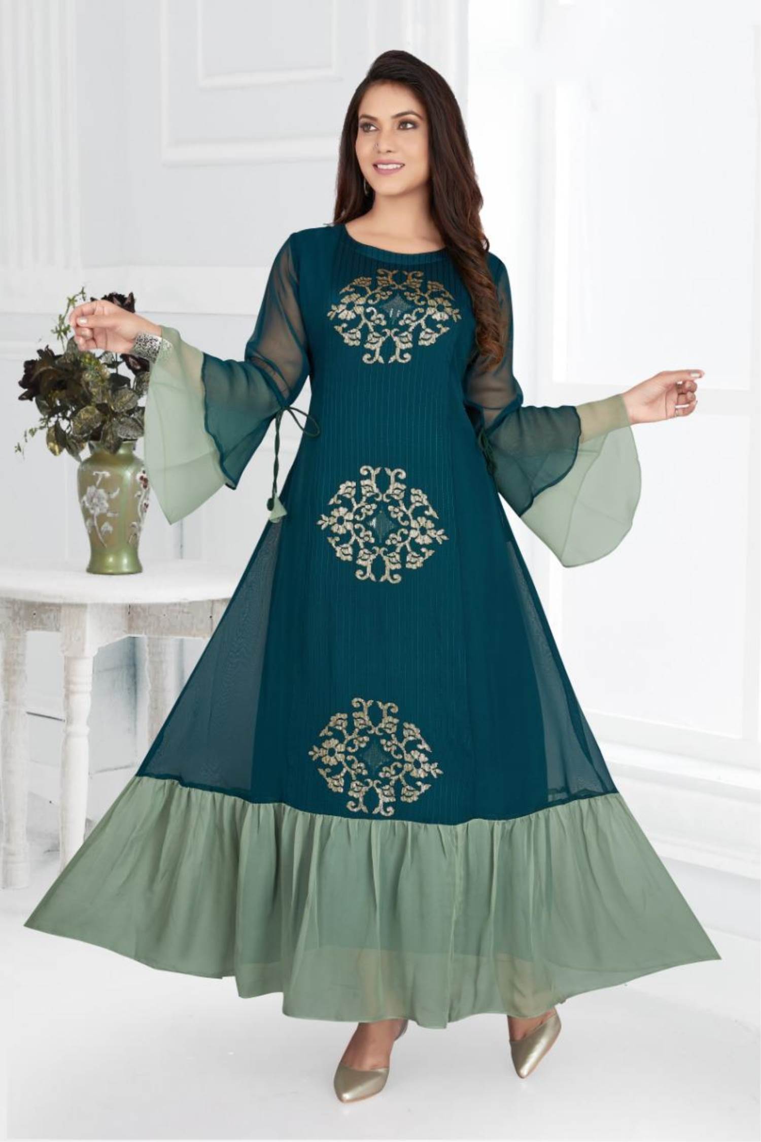 Buy Neon Green Embroidered Kurti With Pant Set for Girls Online