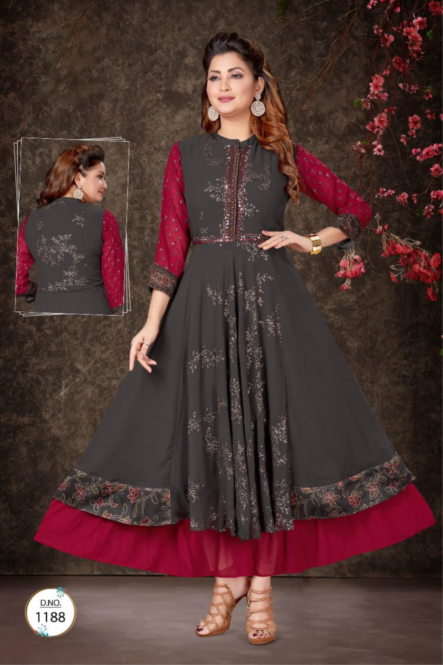 Solid Color Rayon A Line Kurti Set in Dark Green : TVE1242