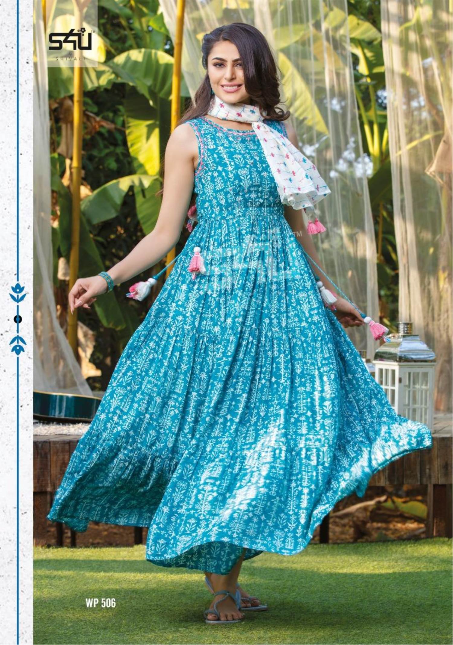 Sky Blue Color Casual Wear Gown Kurti :: MY SHOPPY LADIES WEAR