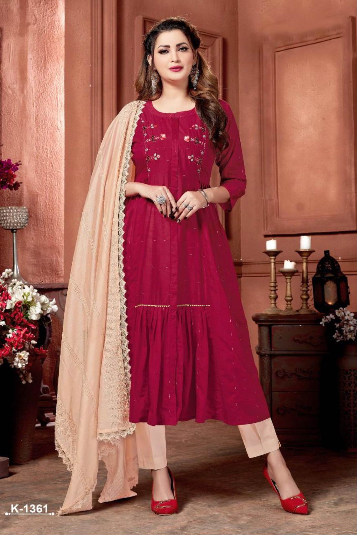 Shiny Red Alia Cut Gown for Partywear and All Occassion – Kurti Palette