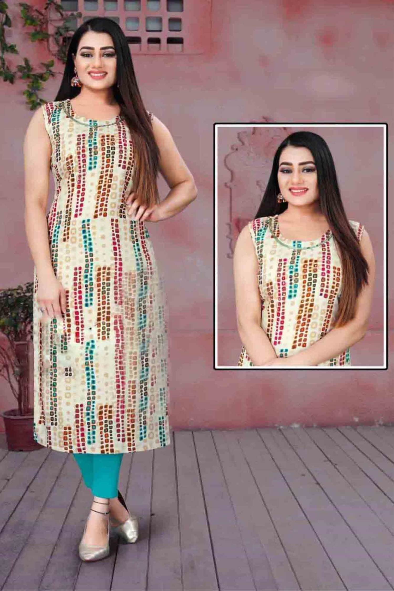 Zari Work Kurti Set In Cream Color