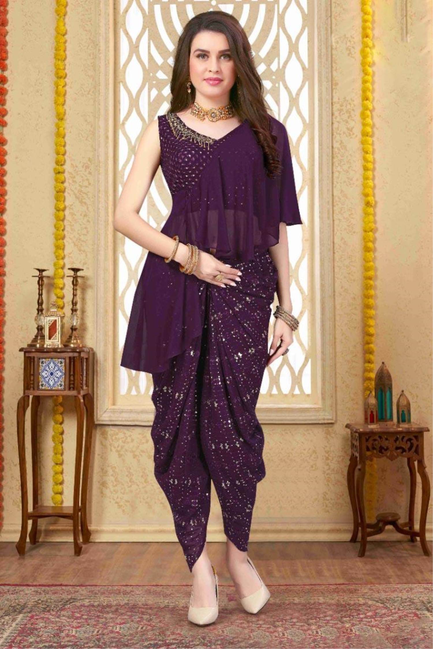 Demanding Japan Silk Base Wine Designer Salwar Suit For Girls – Kaleendi