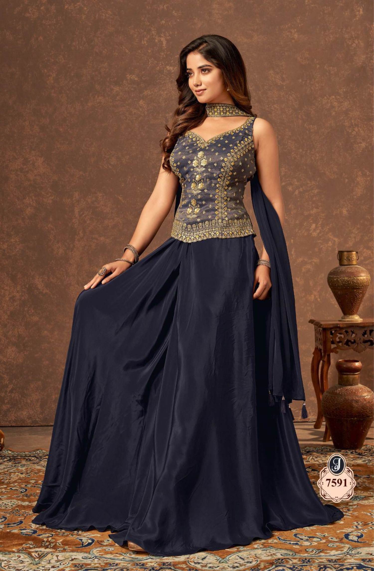 Navy Blue Color Party Wear Designer Plazo Suit :: MY SHOPPY LADIES WEAR Navy Blue Color Party Wear Designer Plazo Suit :: MY SHOPPY LADIES WEAR