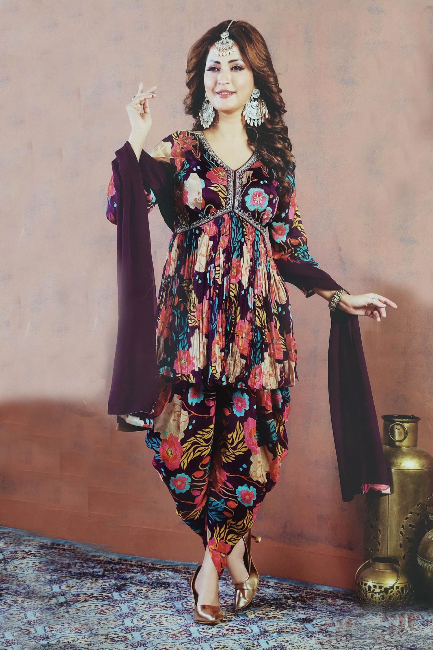 Purple Color Party Wear Designer Indo Western Dhoti Suit MY SHOPPY LADIES WEAR