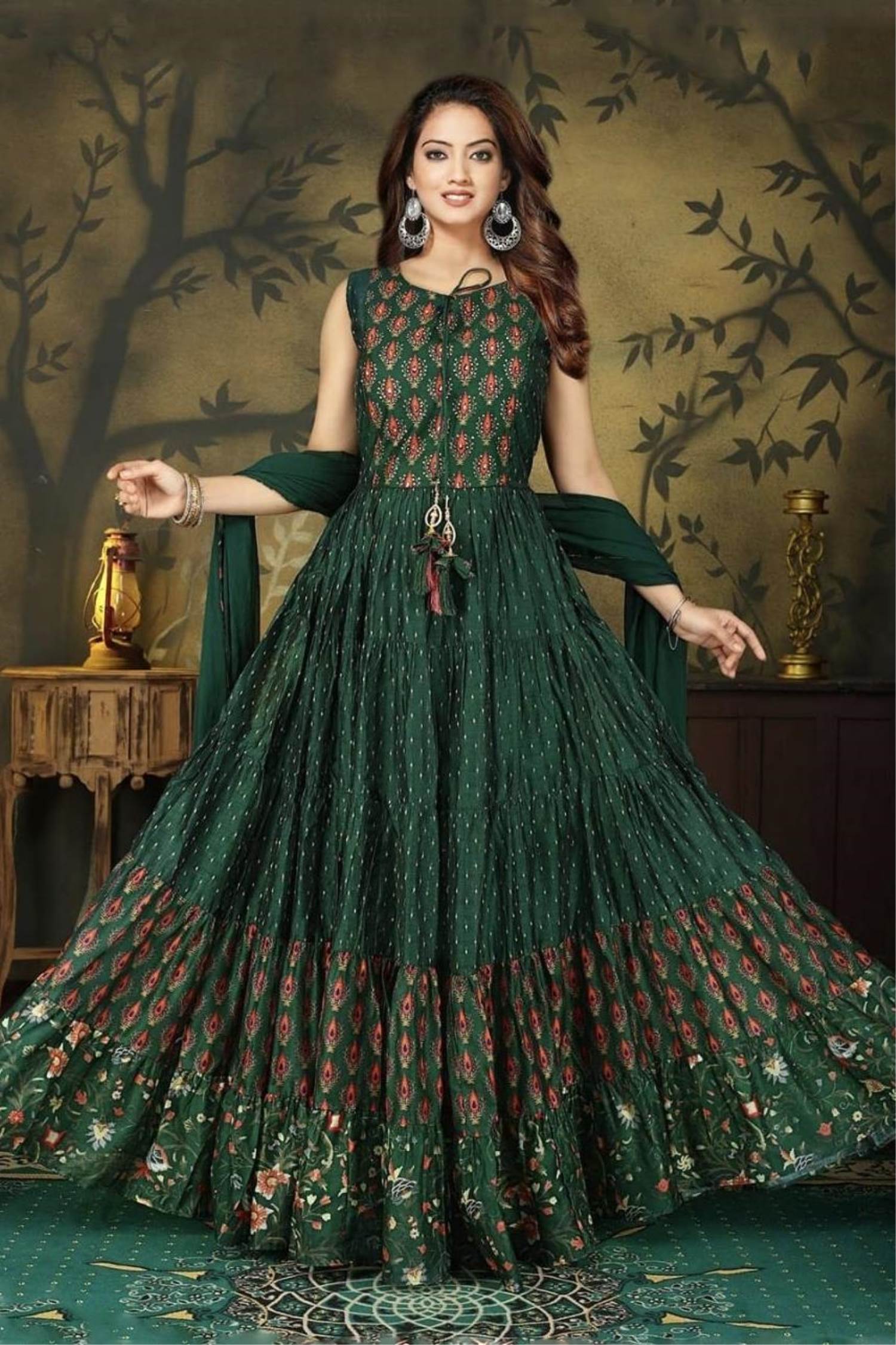 Green Color Party Wear Designer Gown With Dupatta :: MY SHOPPY LADIES WEAR