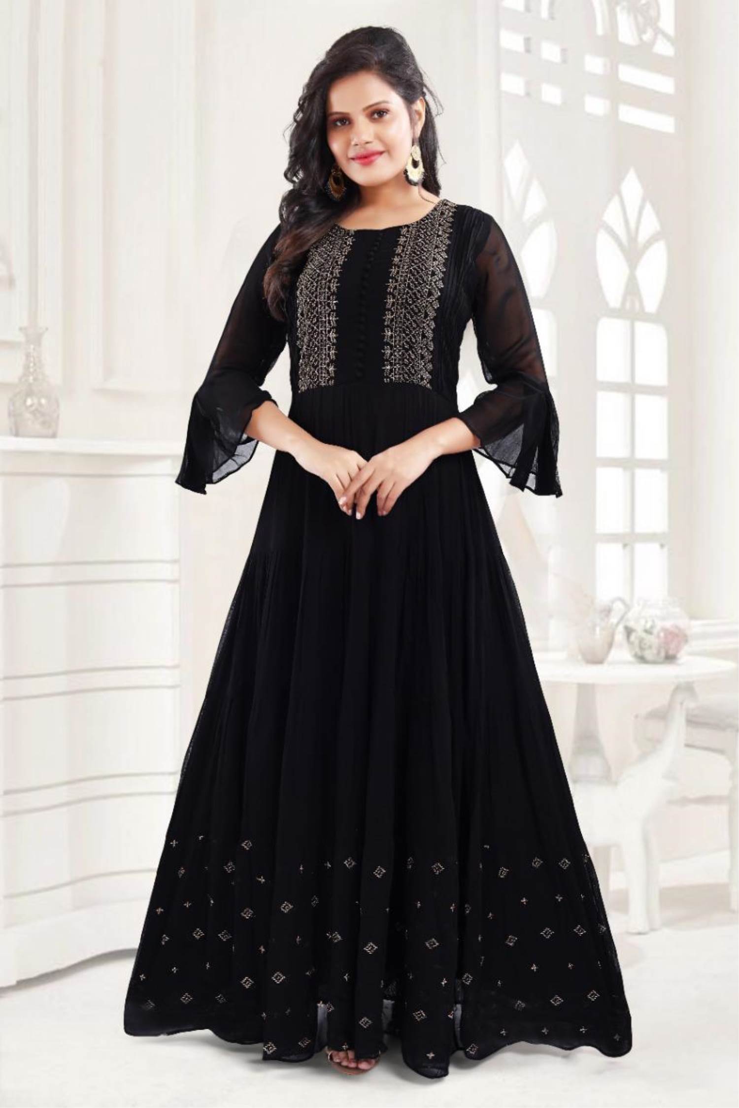 Black Color Dress Gown Style (D1022) - Palkhi Inc
