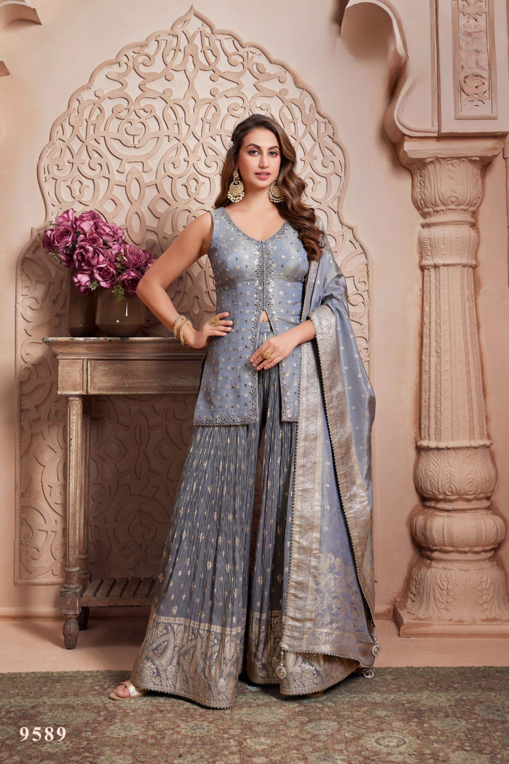 ladies dress plazo New Lehenga Suit Grey Color Designer Collection Plazo Suit :: MY SHOPPY WEAR story: Quill knitwear