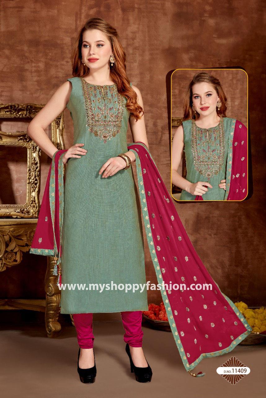 Buy Pant Style Salwar Suit -Green Color Embroidered Organza Suit – Empress  Clothing
