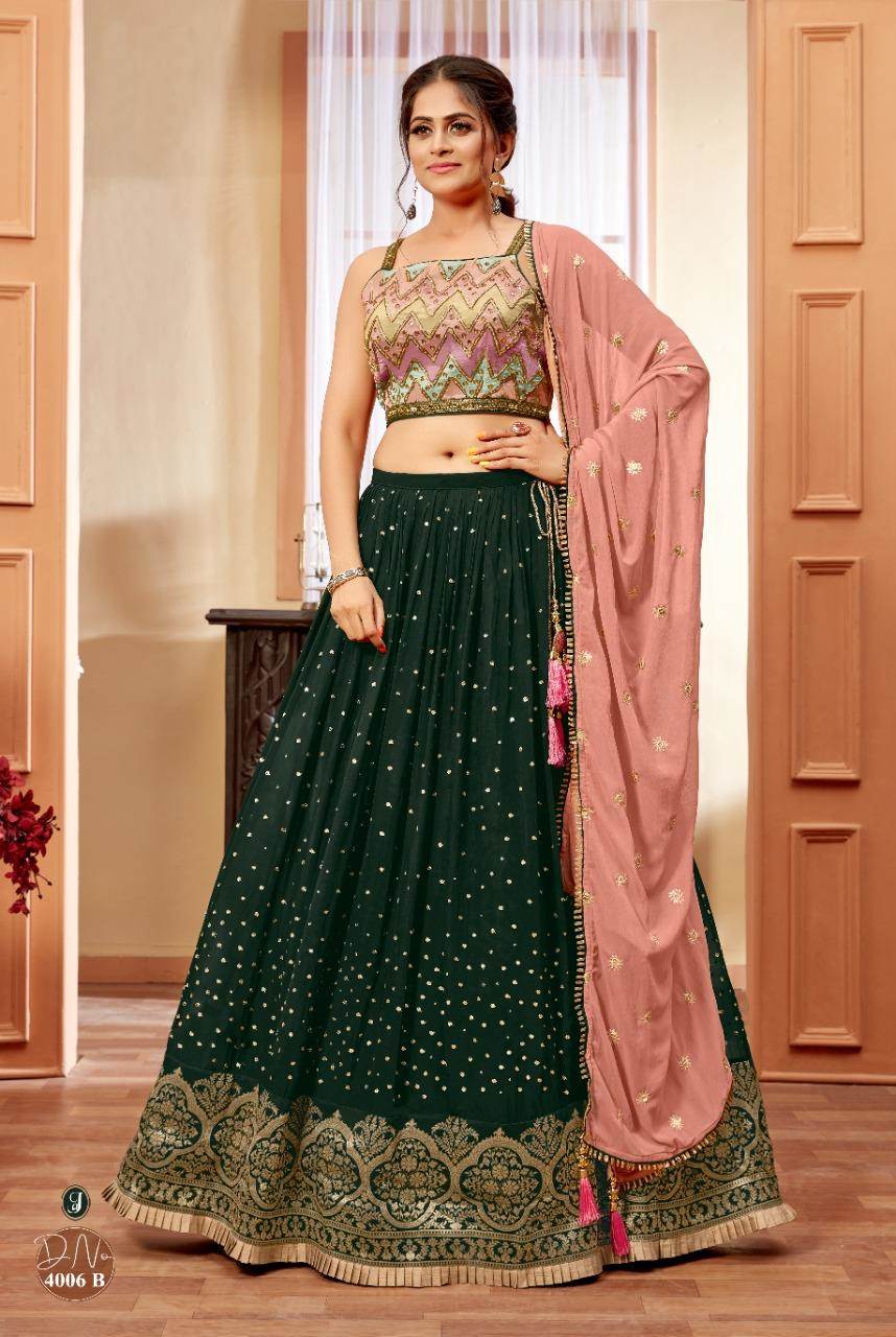 Dark Green Lehenga With Fancy Sequence Work And Glistening E