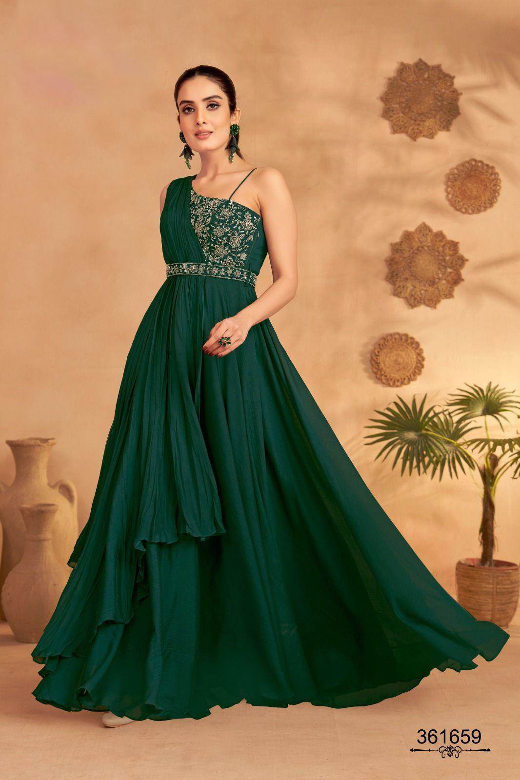 Dark Green Color Party Wear Designer Gown :: MY SHOPPY LADIES WEAR
