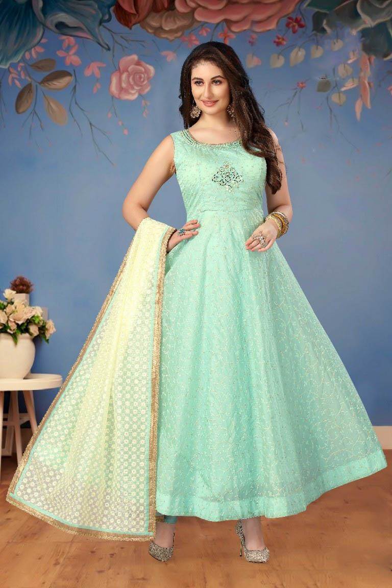Sky Blue Color Sleeveless Gown For Raksha Bandhan 2023