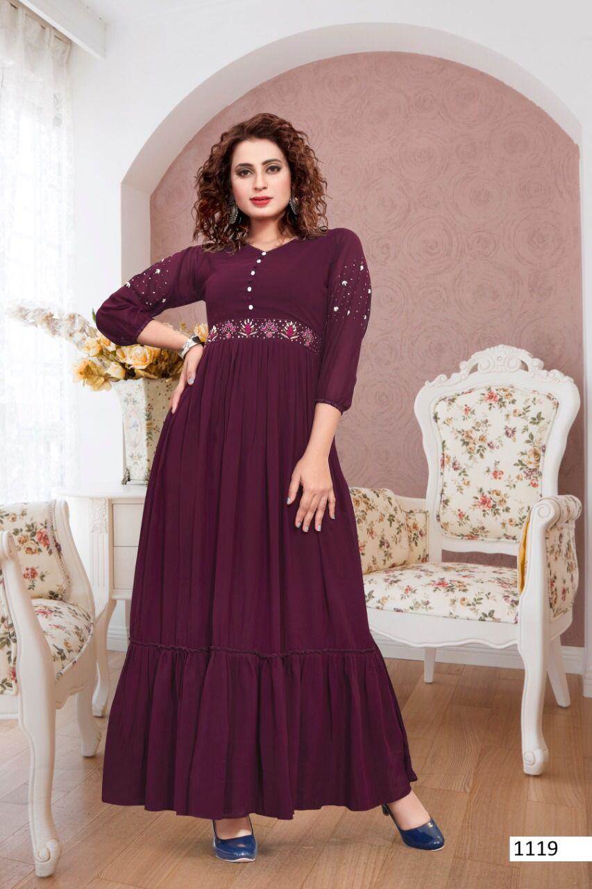 Stitch Party Wear Long Gown With Frill Concept and Bell Sleeves Kurti at Rs  750 in Surat