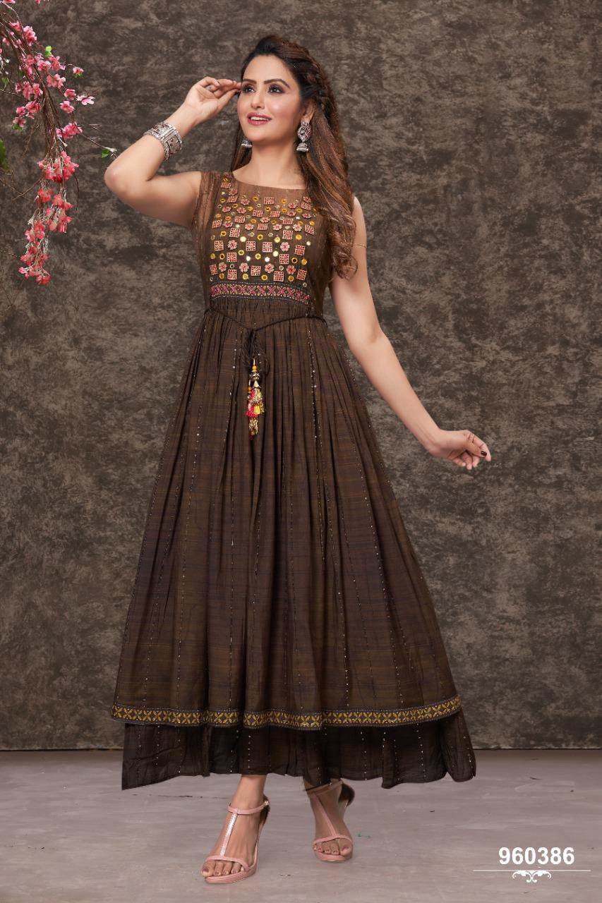 Mesmerizing Brown Color Embroidered Anarkali Gown at Rs 999 | Ladies  Fashion Wear in Surat | ID: 10740504255