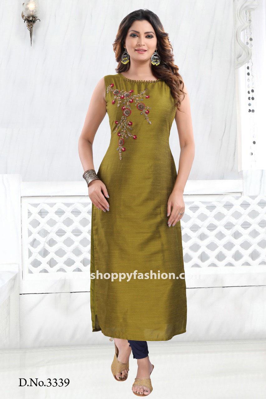 Transcendent Mehndi Colour Printed Kurti – Shinisha